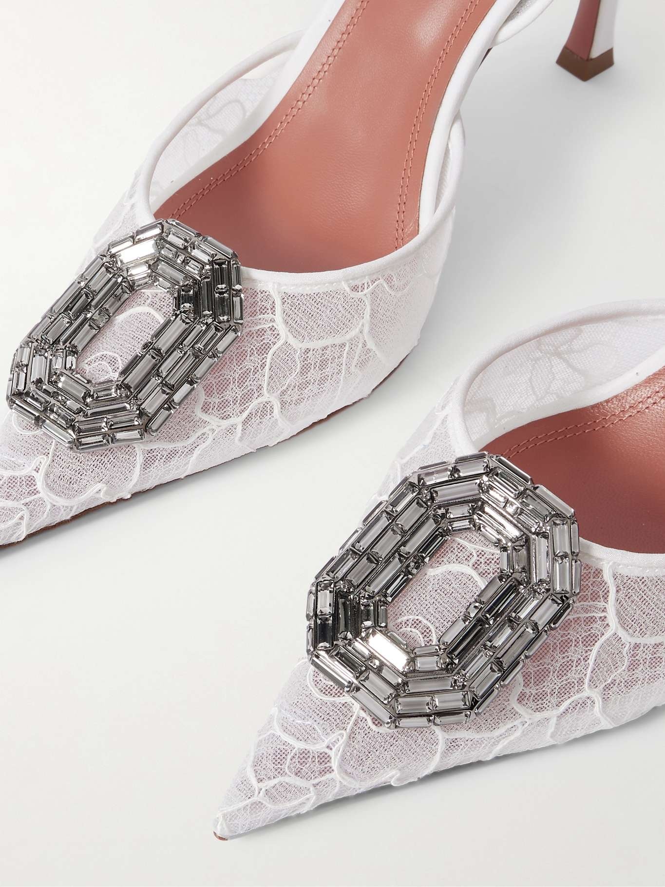 Camelia crystal-embellished lace slingback pumps White - 4