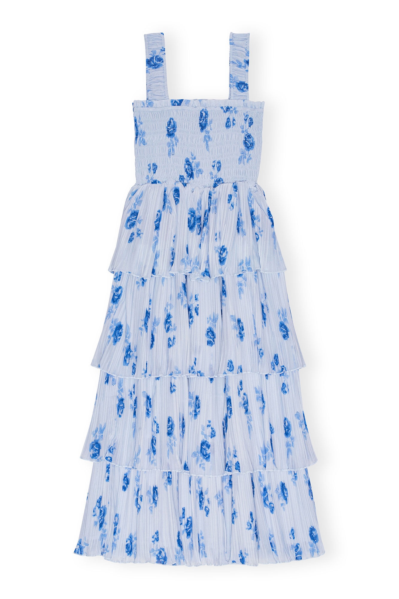 BLUE PLEATED GEORGETTE FLOUNCE SMOCK DRESS - 10