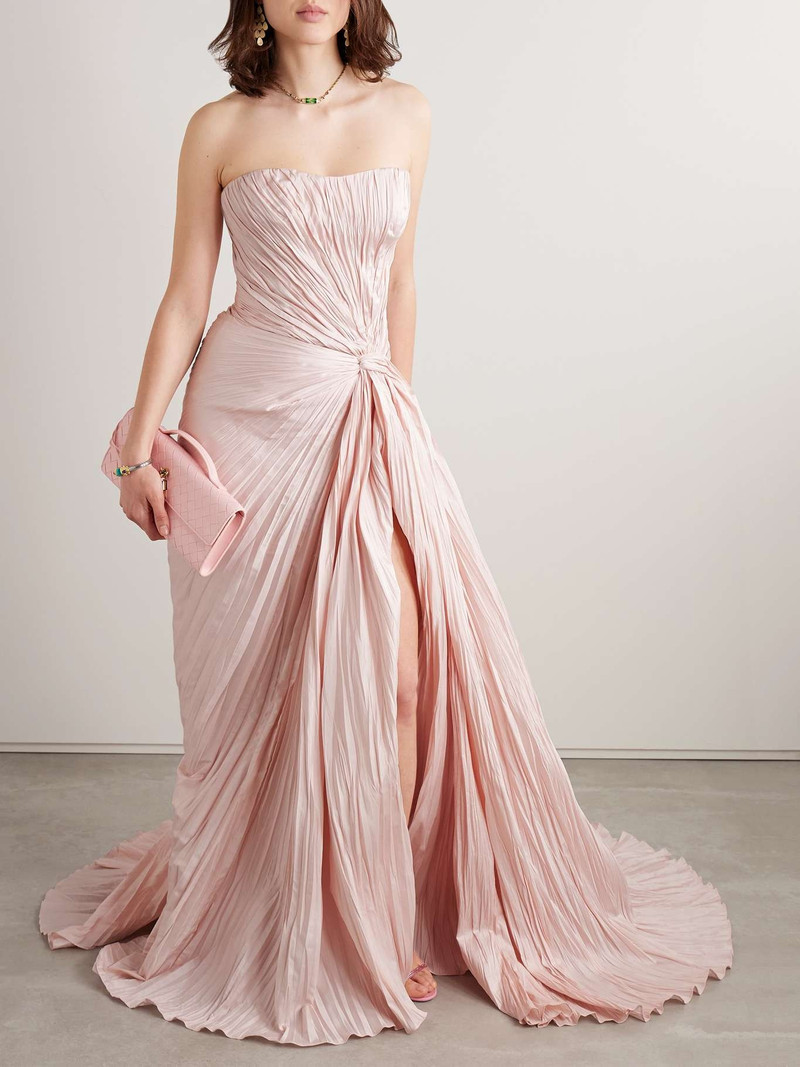 MARMAR HALIM Strapless gathered plissé-taffeta gown Pastel pink outlook