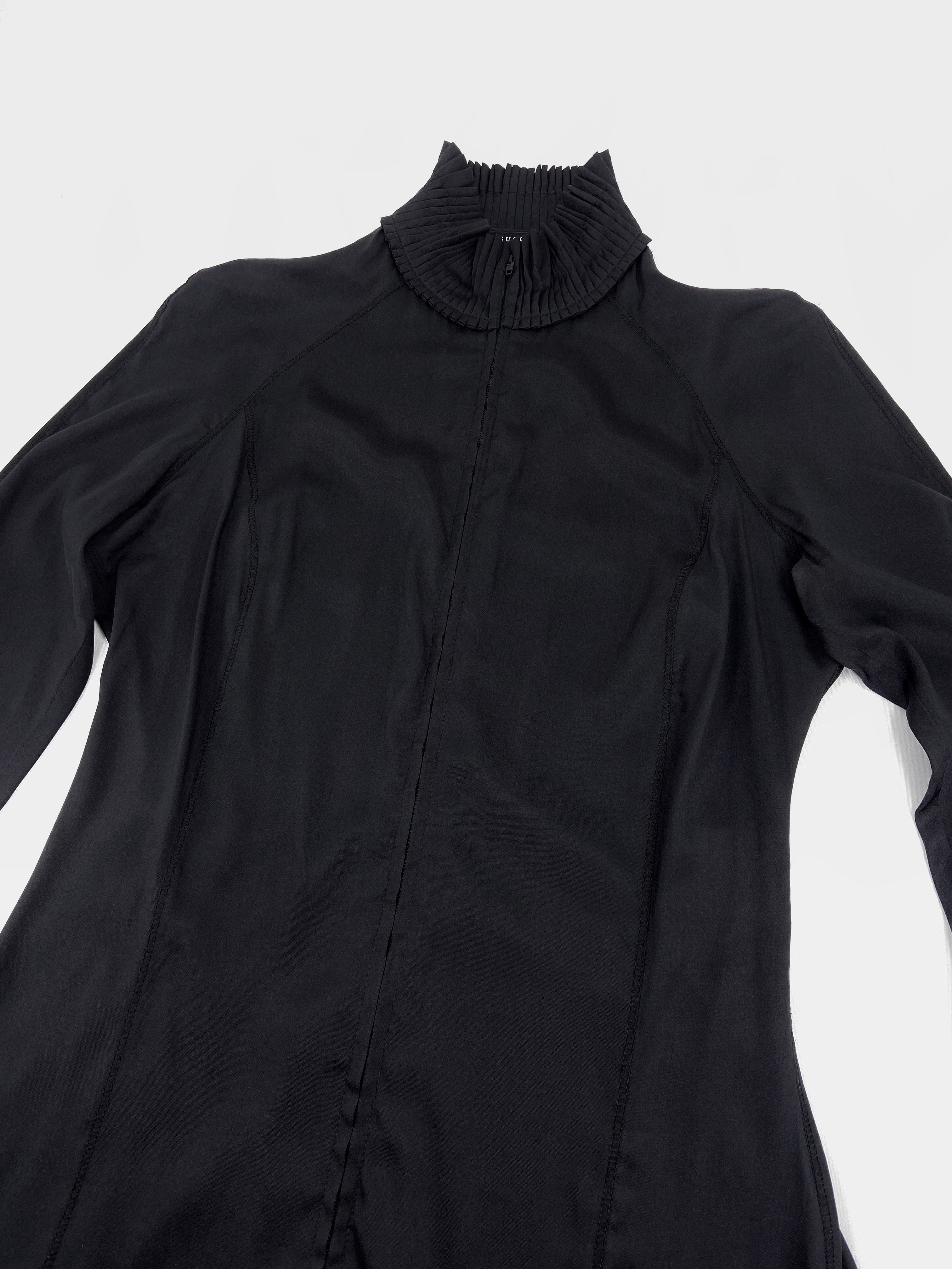 Gucci Fall 2004 Tom Ford Minimal Black Pleated Collar Silk Top Jacket 42 - 4