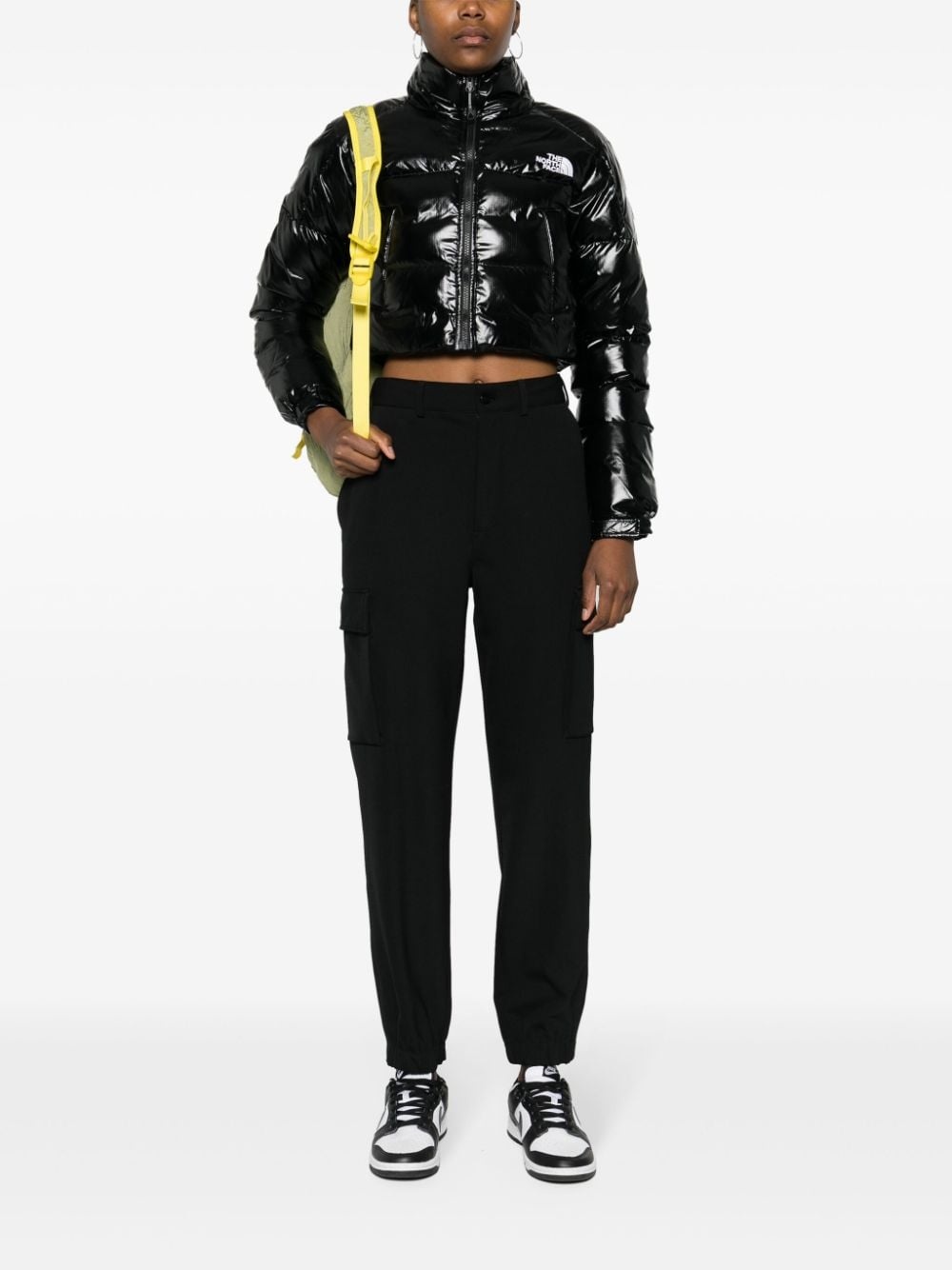 logo-embroidered cropped puffer jacket - 2