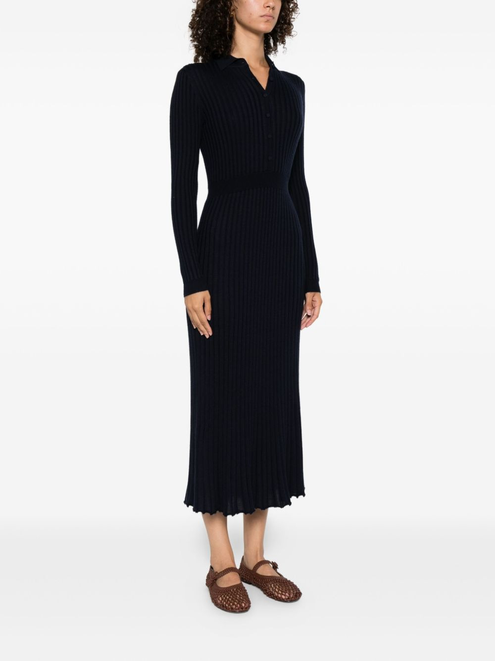 ribbed collared midi dress - 3