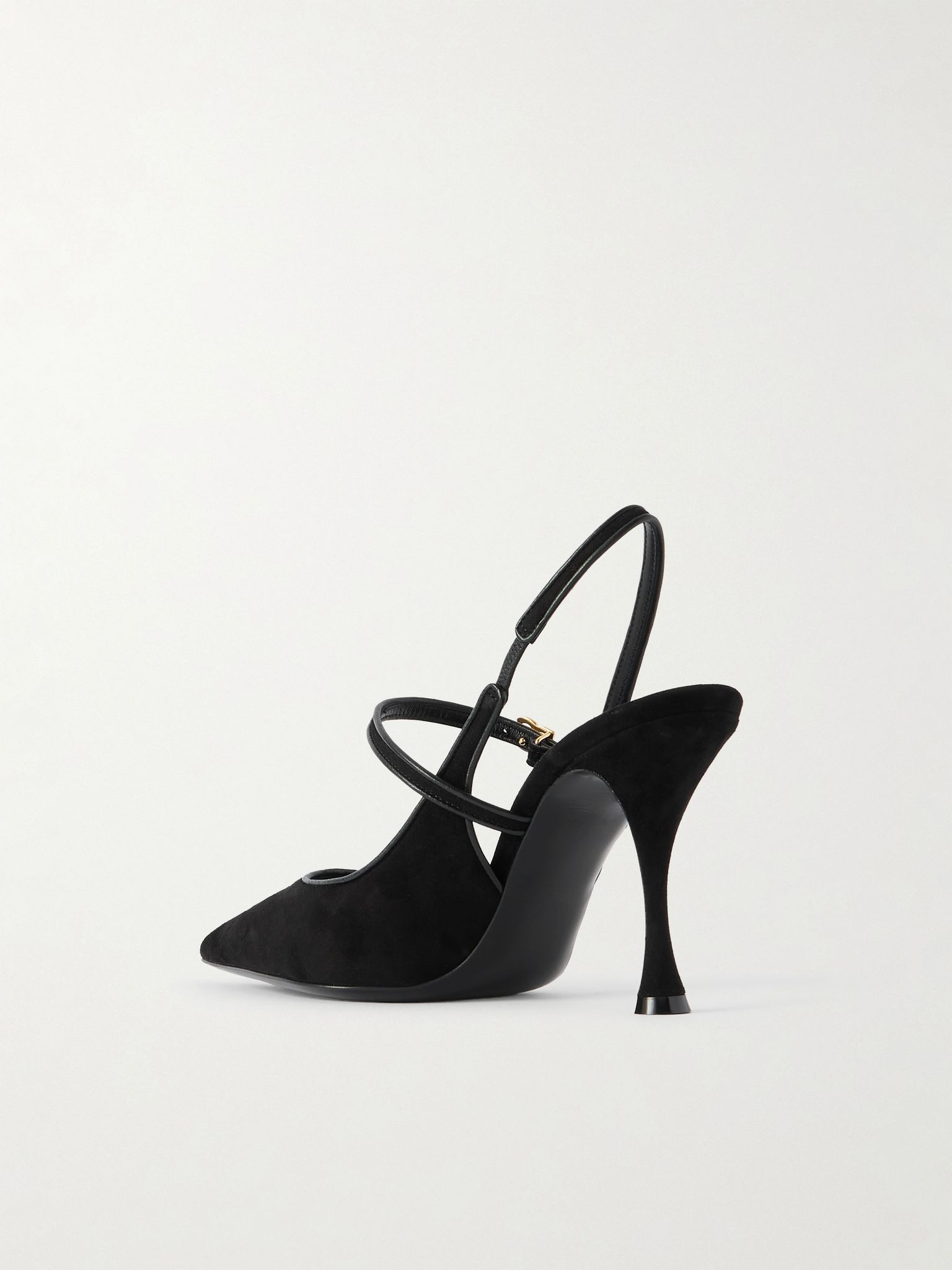 Italian Tailoring leather-trimmed suede slingback pumps Black - 3