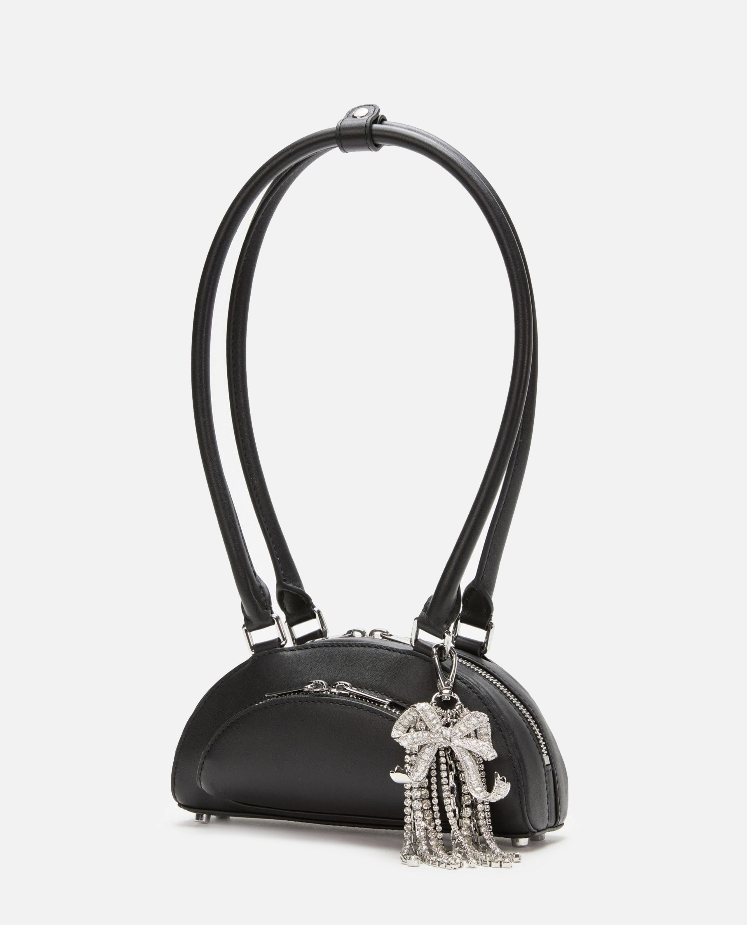 BLACK LEATHER MINI SHOULDER BAG WITH CHARM - 2