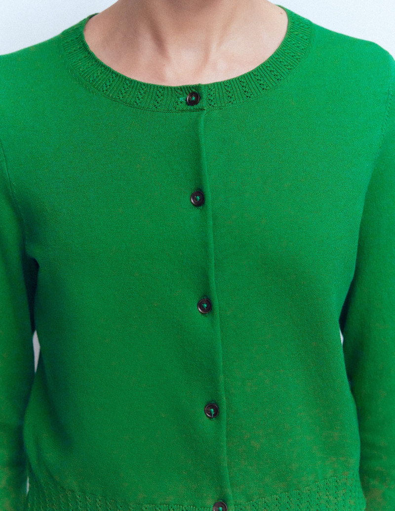 Emilia Cotton Cropped Cardigan-Rich Emerald 3