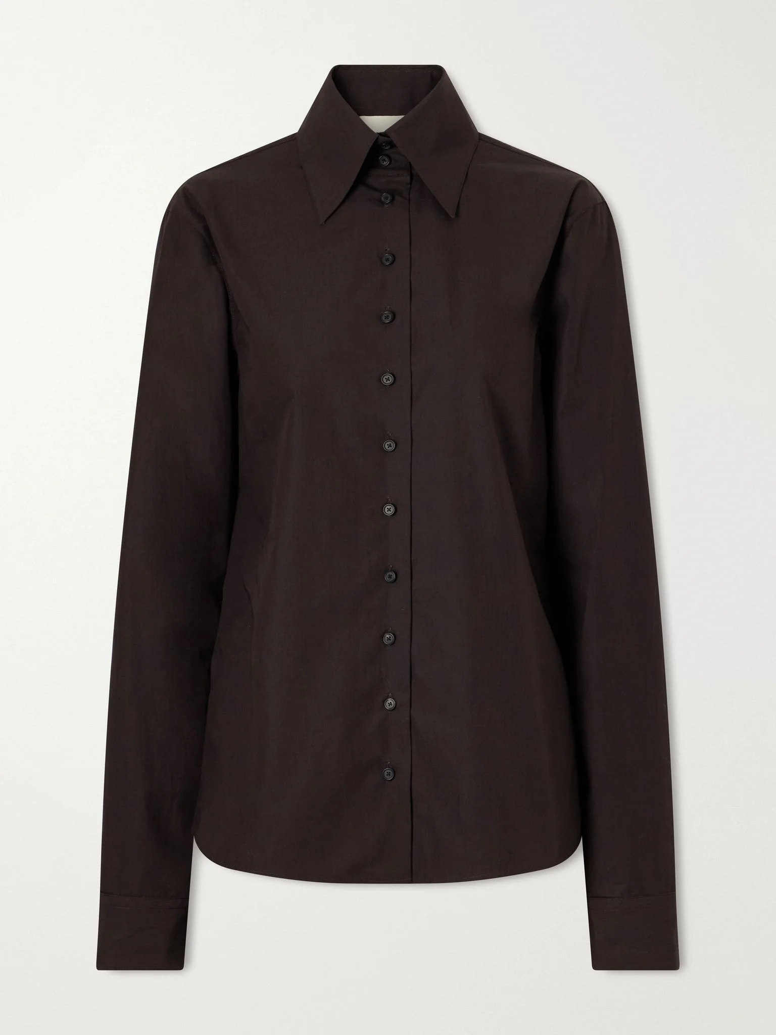 Ivy high-collar cotton-poplin shirt Dark brown - 1