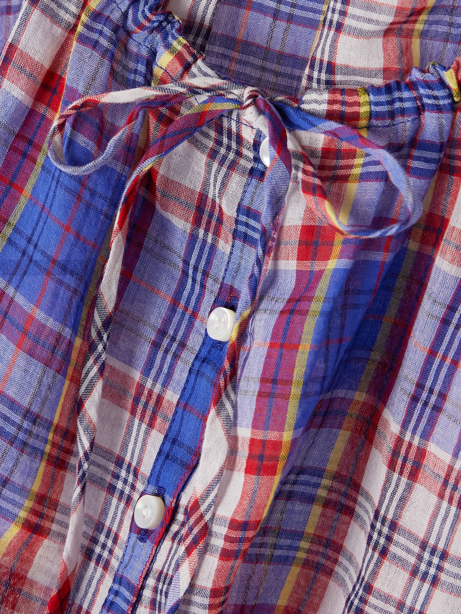 Theo tie-neck checked cotton-voile top Blue - 4
