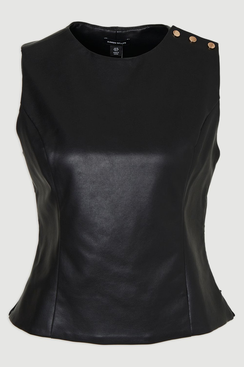 Faux Leather Button Tailored Top 4
