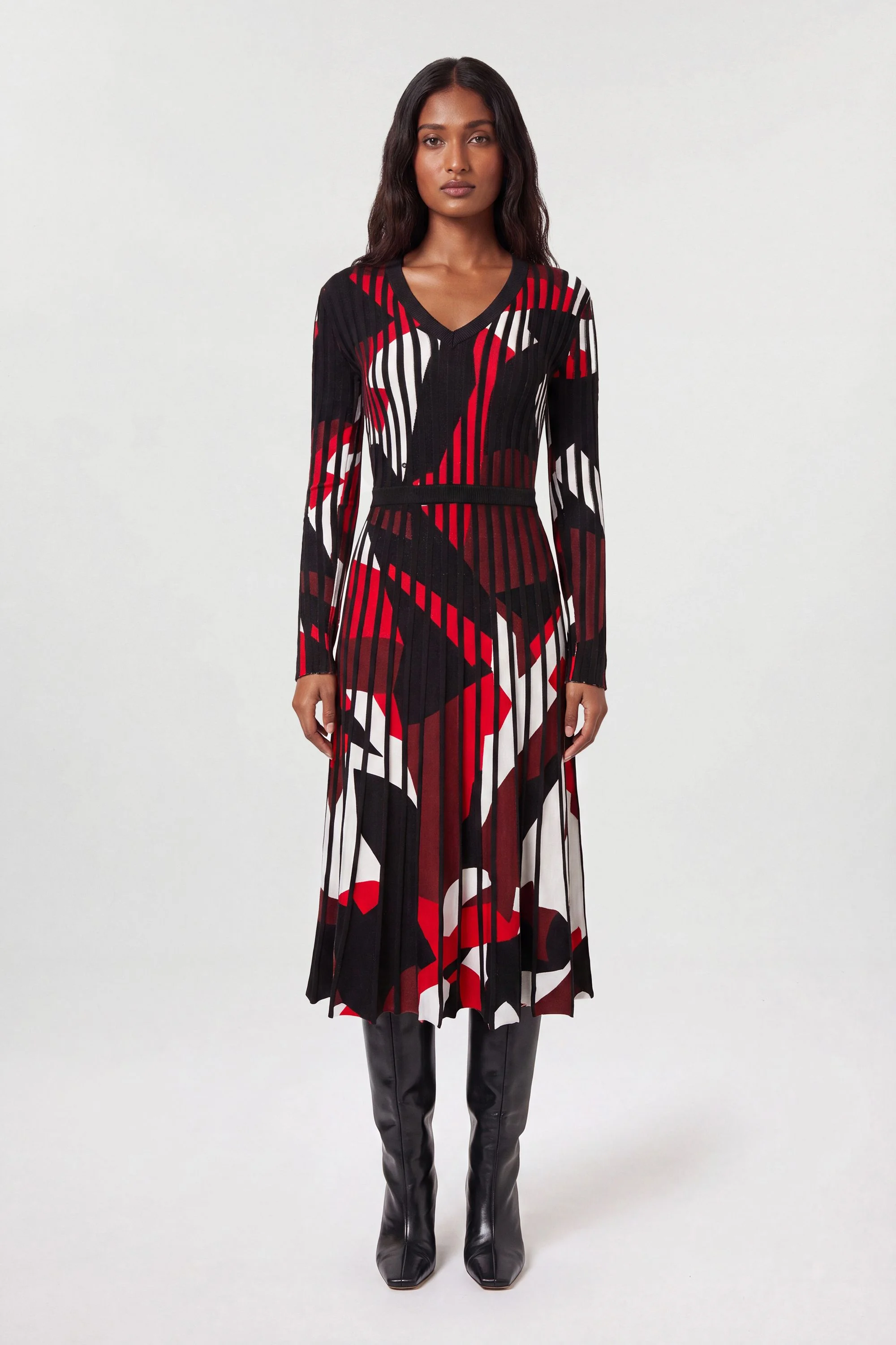 Petite Zebra Jacquard Knit Full Skirted Midi Dress - 1