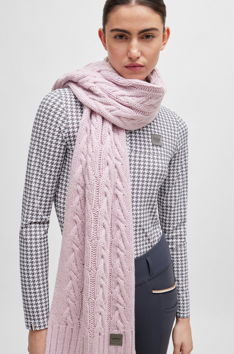 EQUESTRIAN CABLE-KNIT SCARF WITH LOGO PATCH 4
