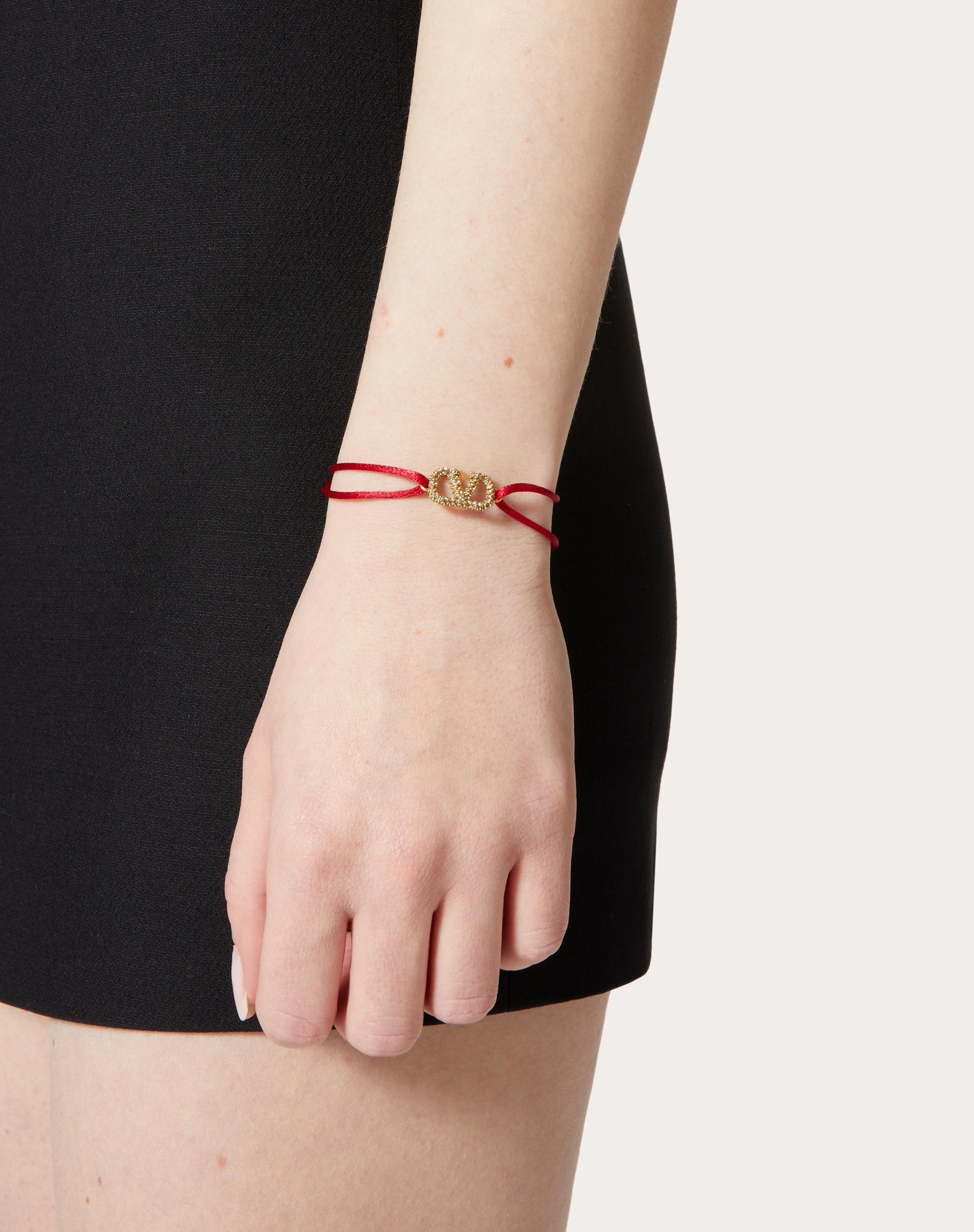 Valentino VLOGO SIGNATURE BRACELET IN COTTON AND SWAROVSKI
