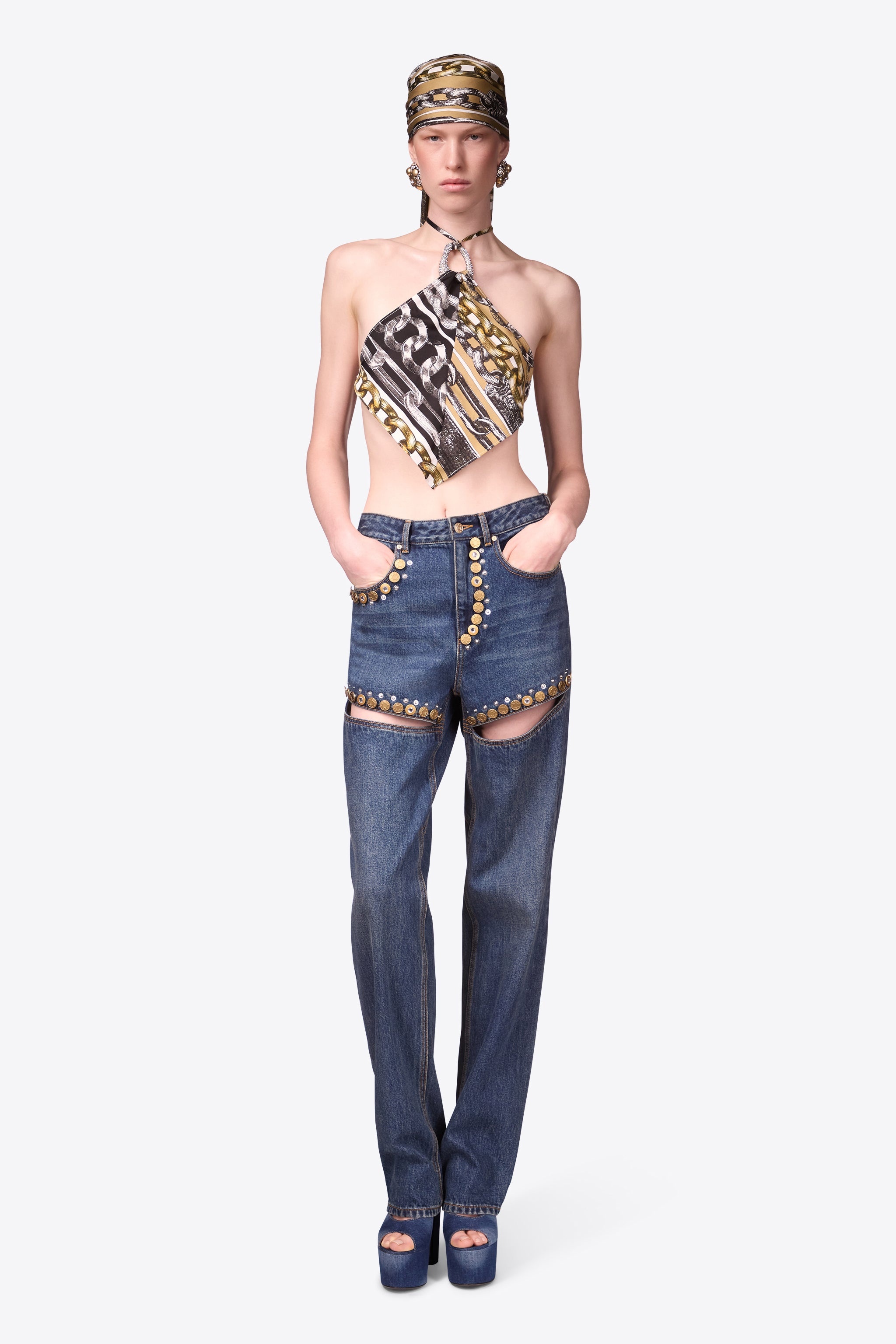 CHAIN PRINTED CRYSTAL LINK HANDKERCHIEF TOP - 4