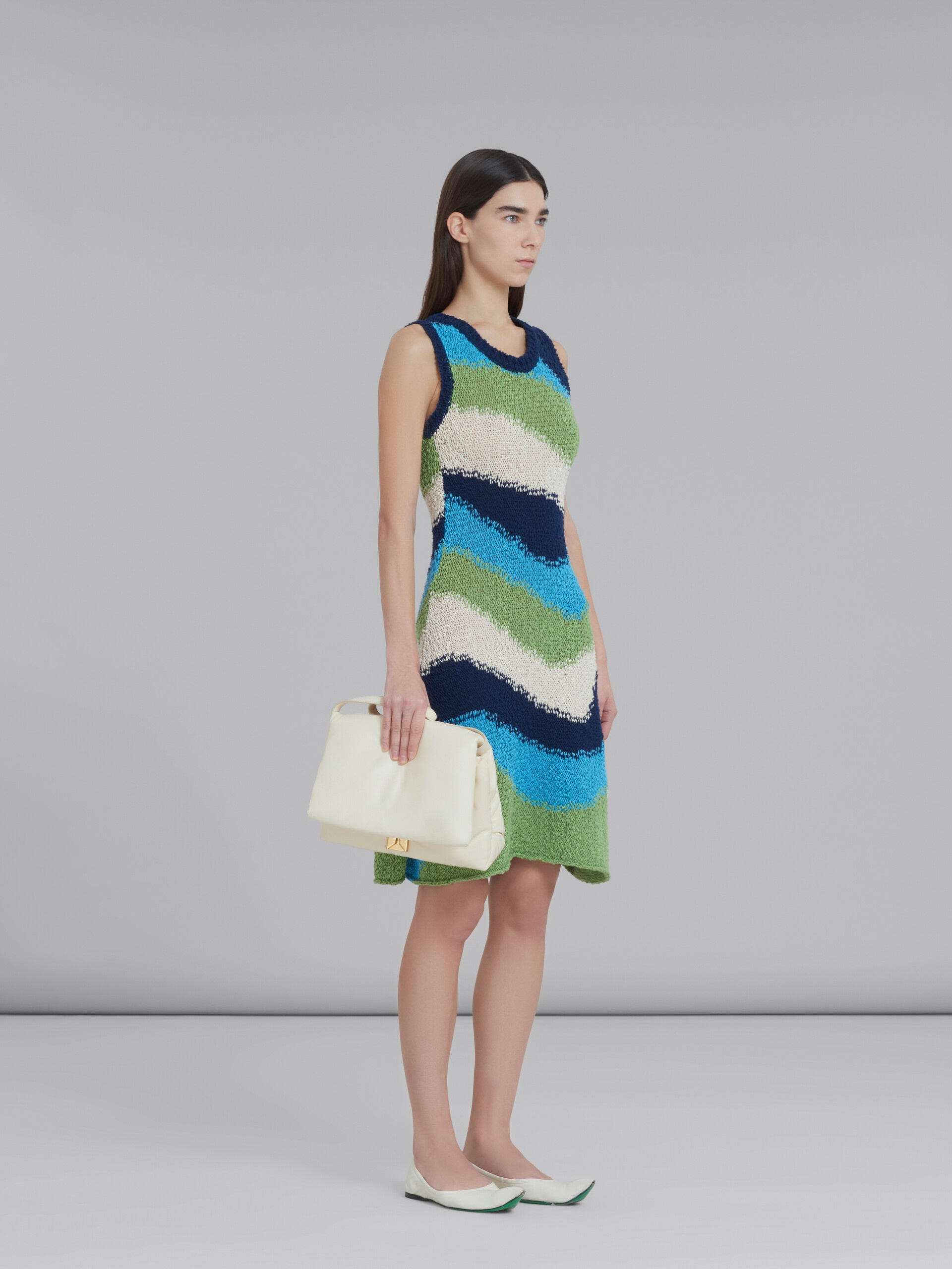 BLUE KNITTED COTTON DRESS WITH WAVY STRIPES - 6
