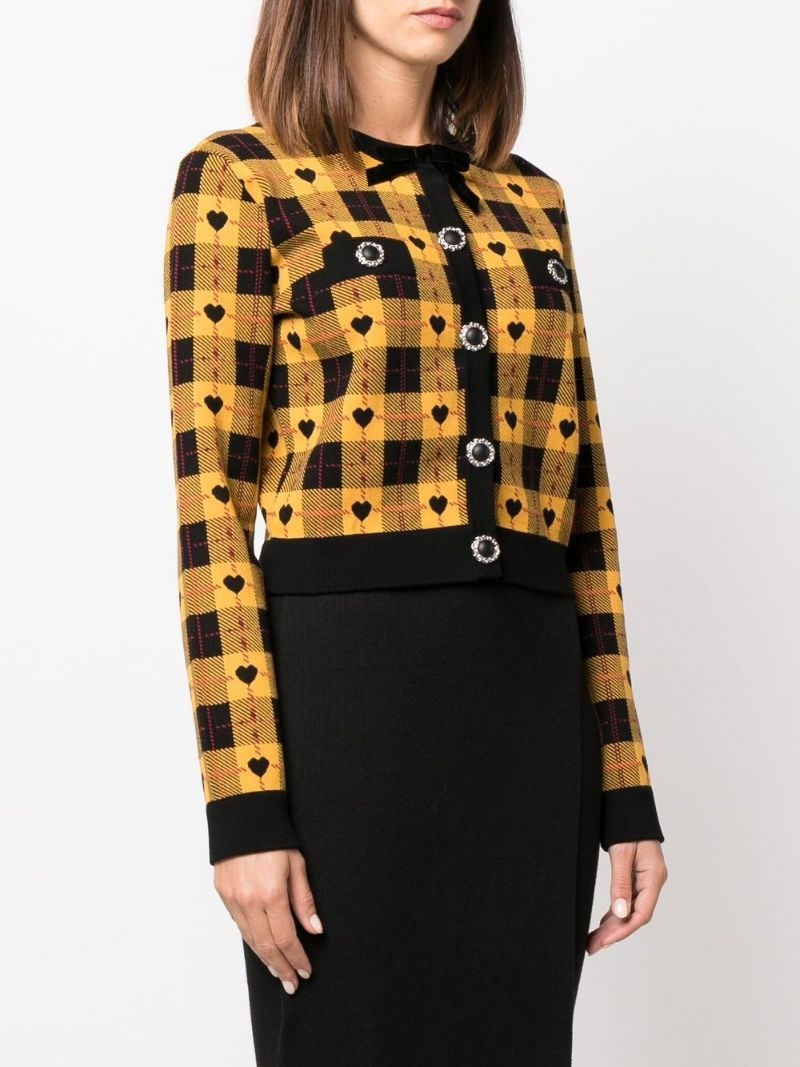 heart intarsia knit checked cardigan - 3