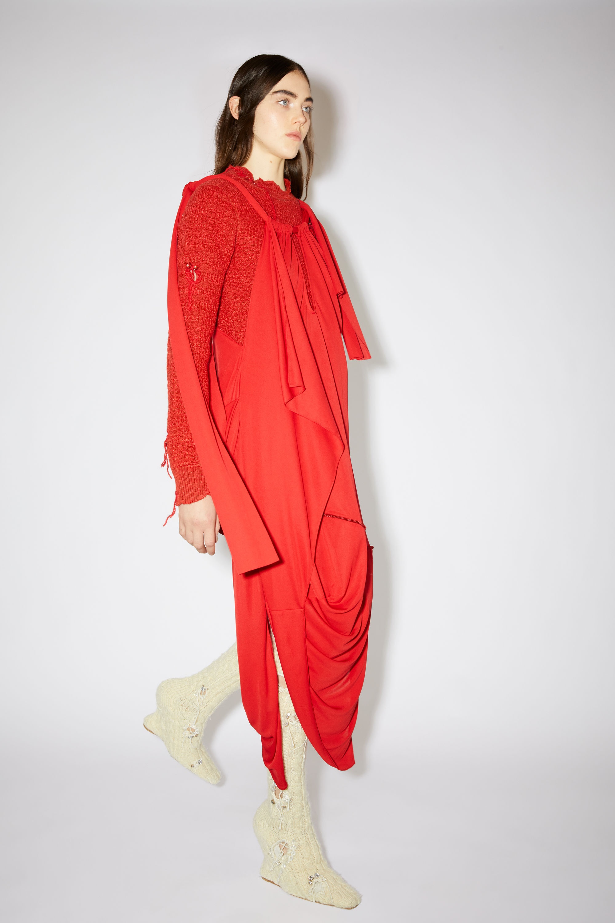 Knotted halterneck dress - Poppy Red - 5