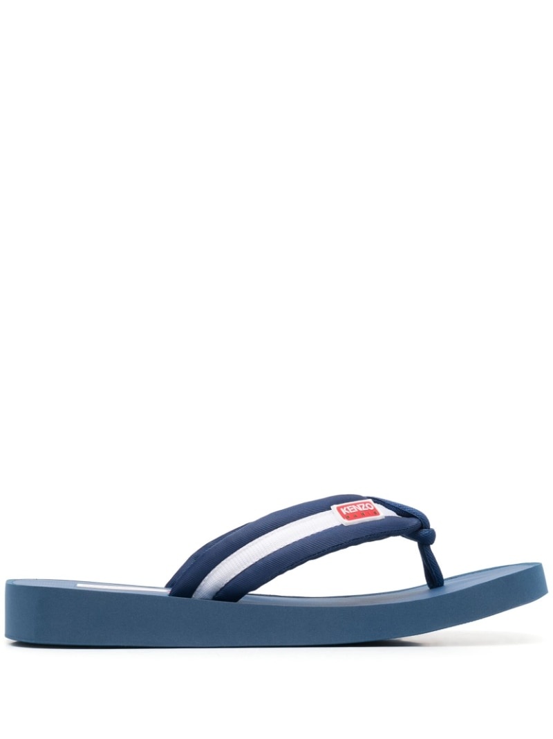 logo-patch striped flip flops - 1