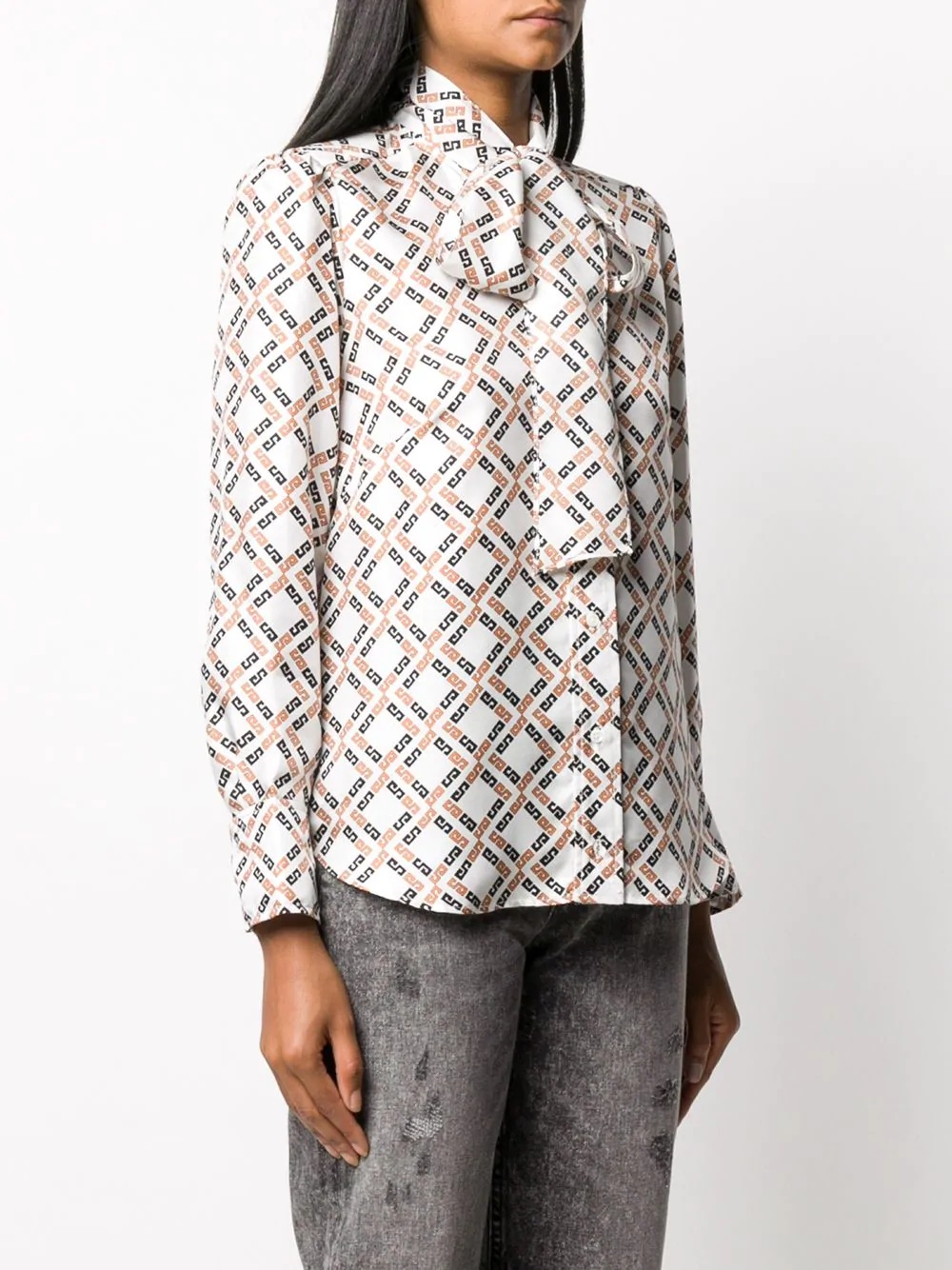 geometric-print pussy bow shirt - 3