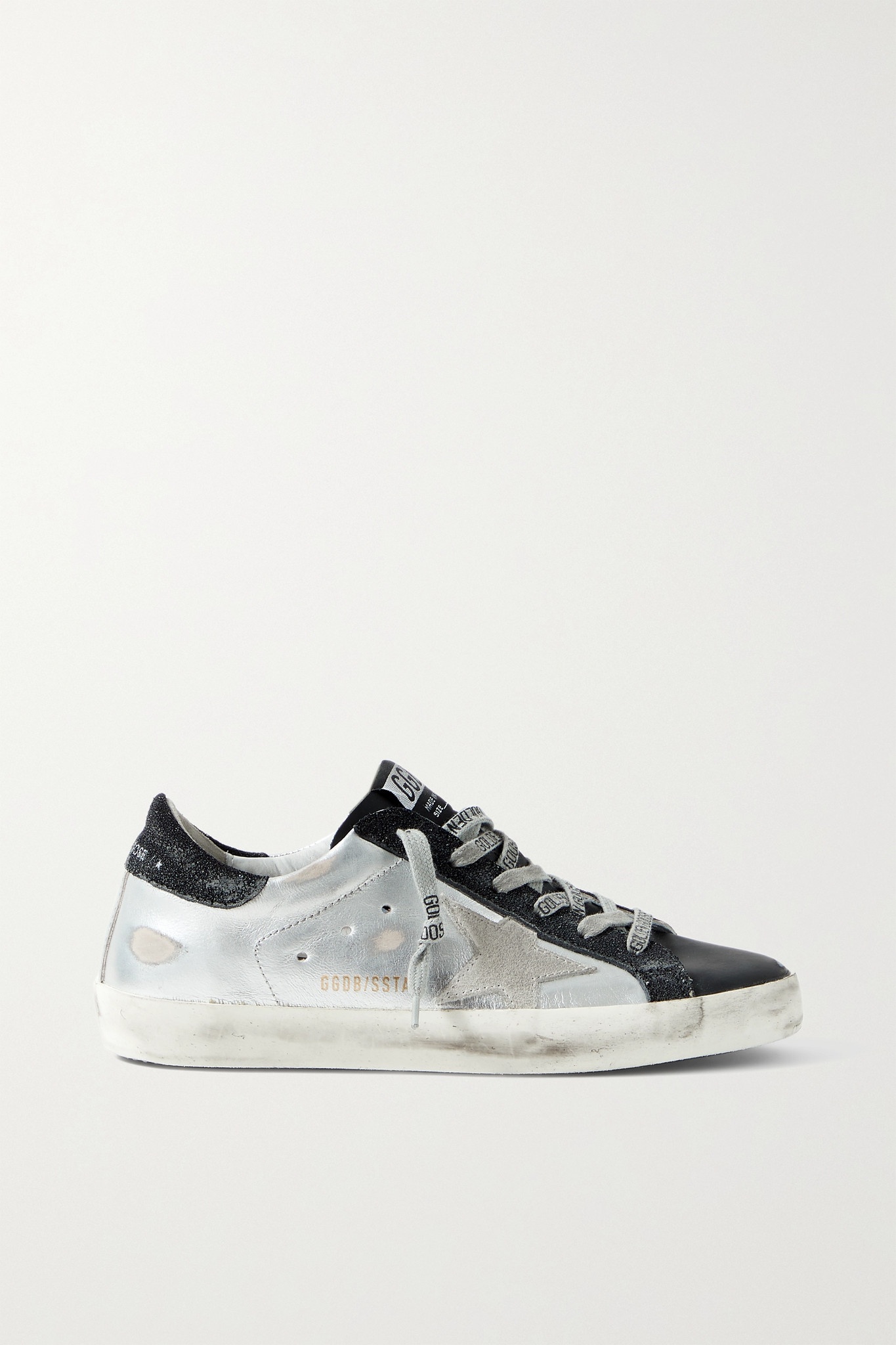 Superstar metallic distressed leather and suede sneakers - 1