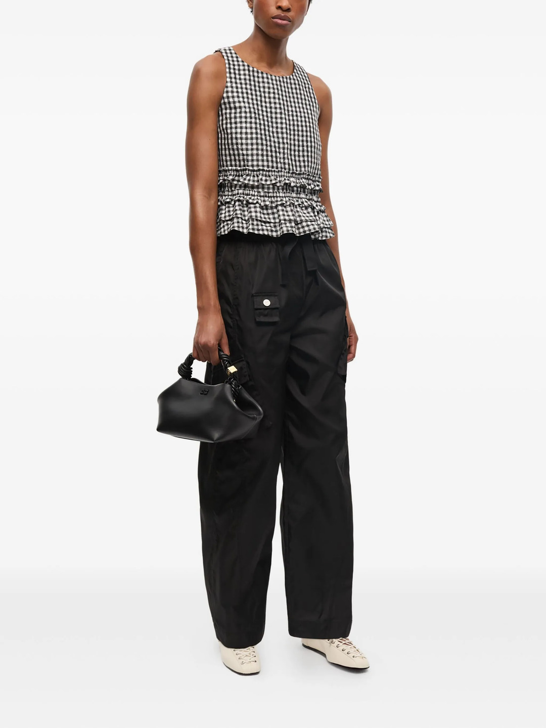 Crinkled Taffeta Check Open Back Top - 2