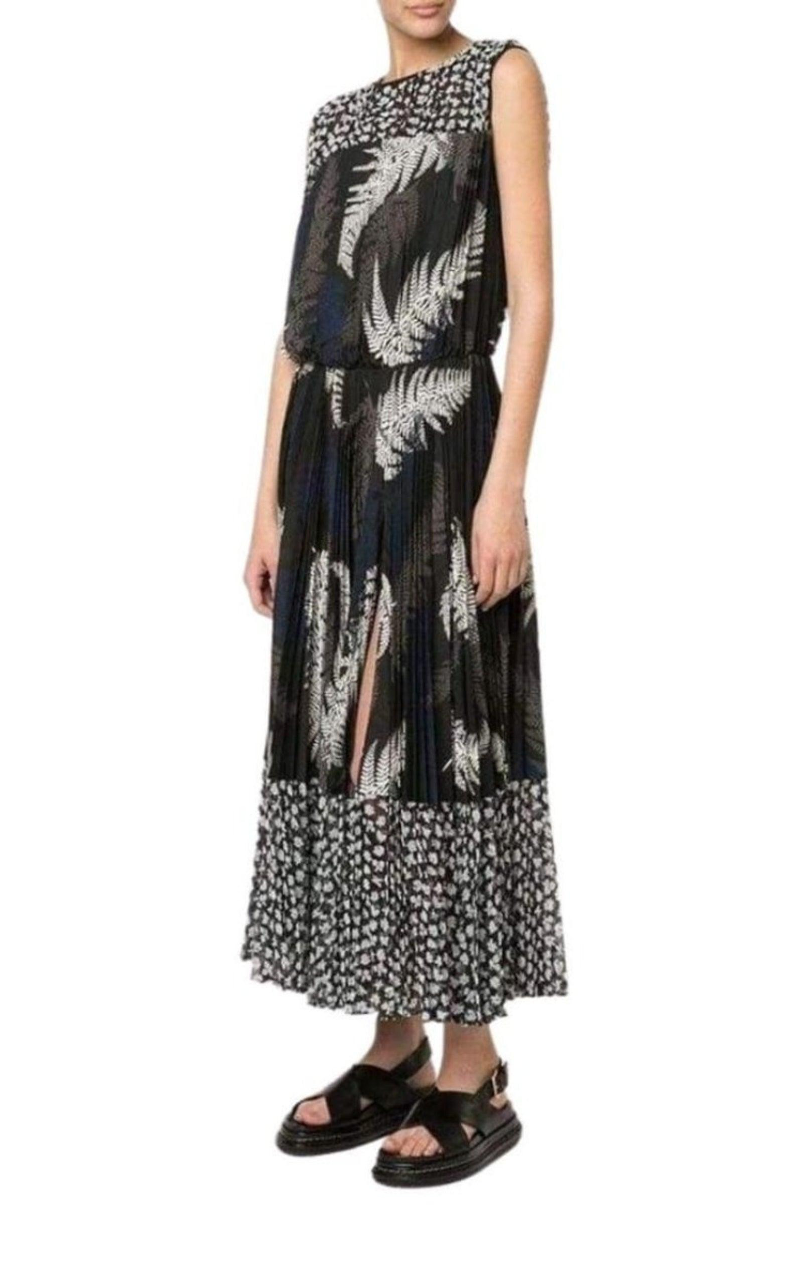 Mixed Print Pleated Maxi Dress - 2