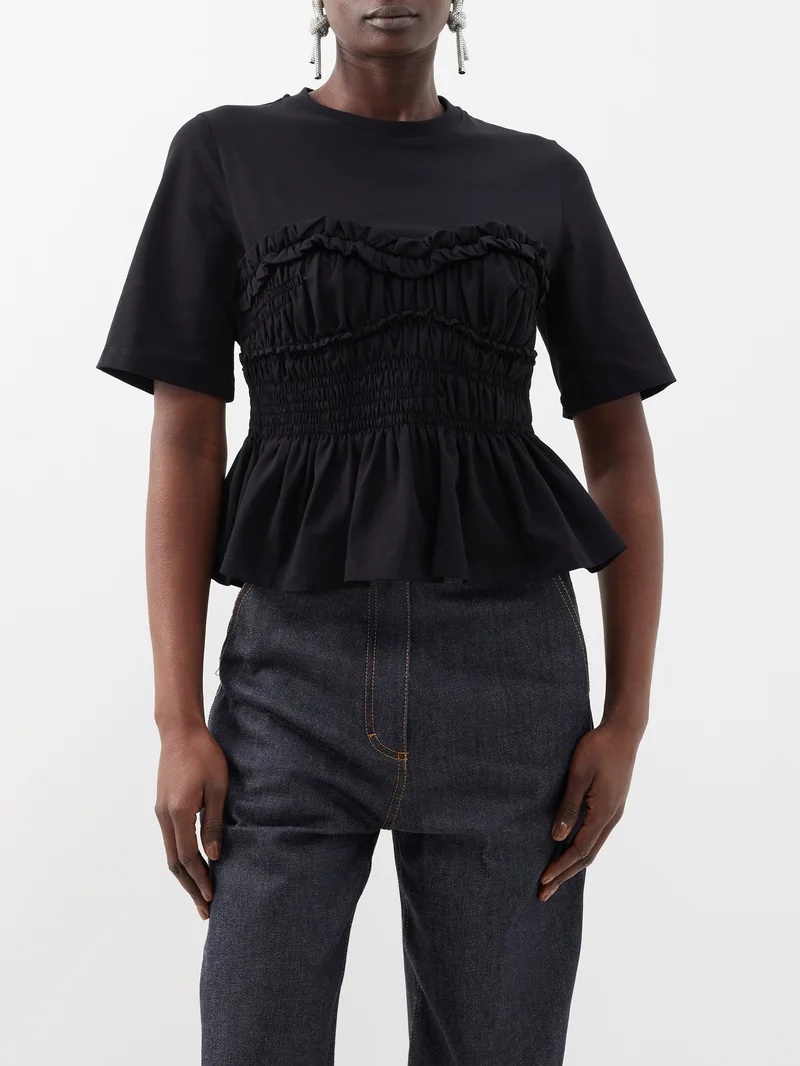 CECILIE BAHNSEN Vilde smocked jersey T-shirt