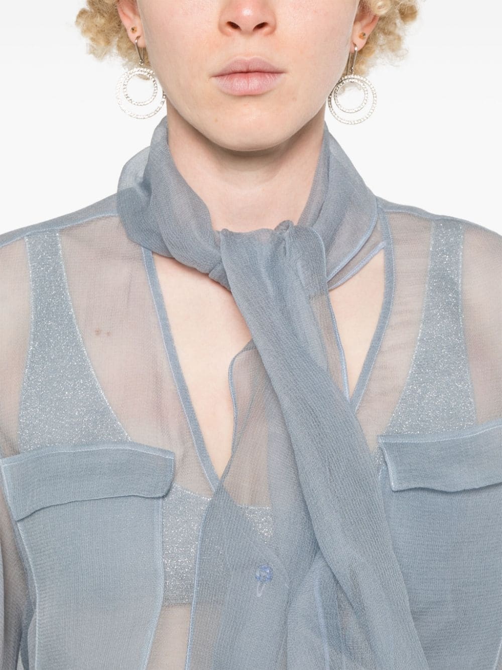 scarf-detail organza shirt - 5