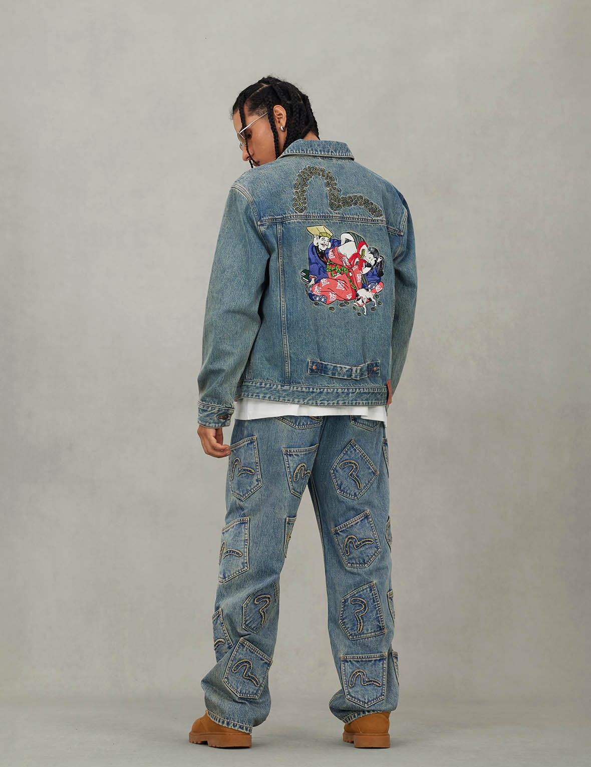 EVISU X F-LAGSTUF-F Shuga and Seagull Embroidery Relax Fit Denim Jacket - 5
