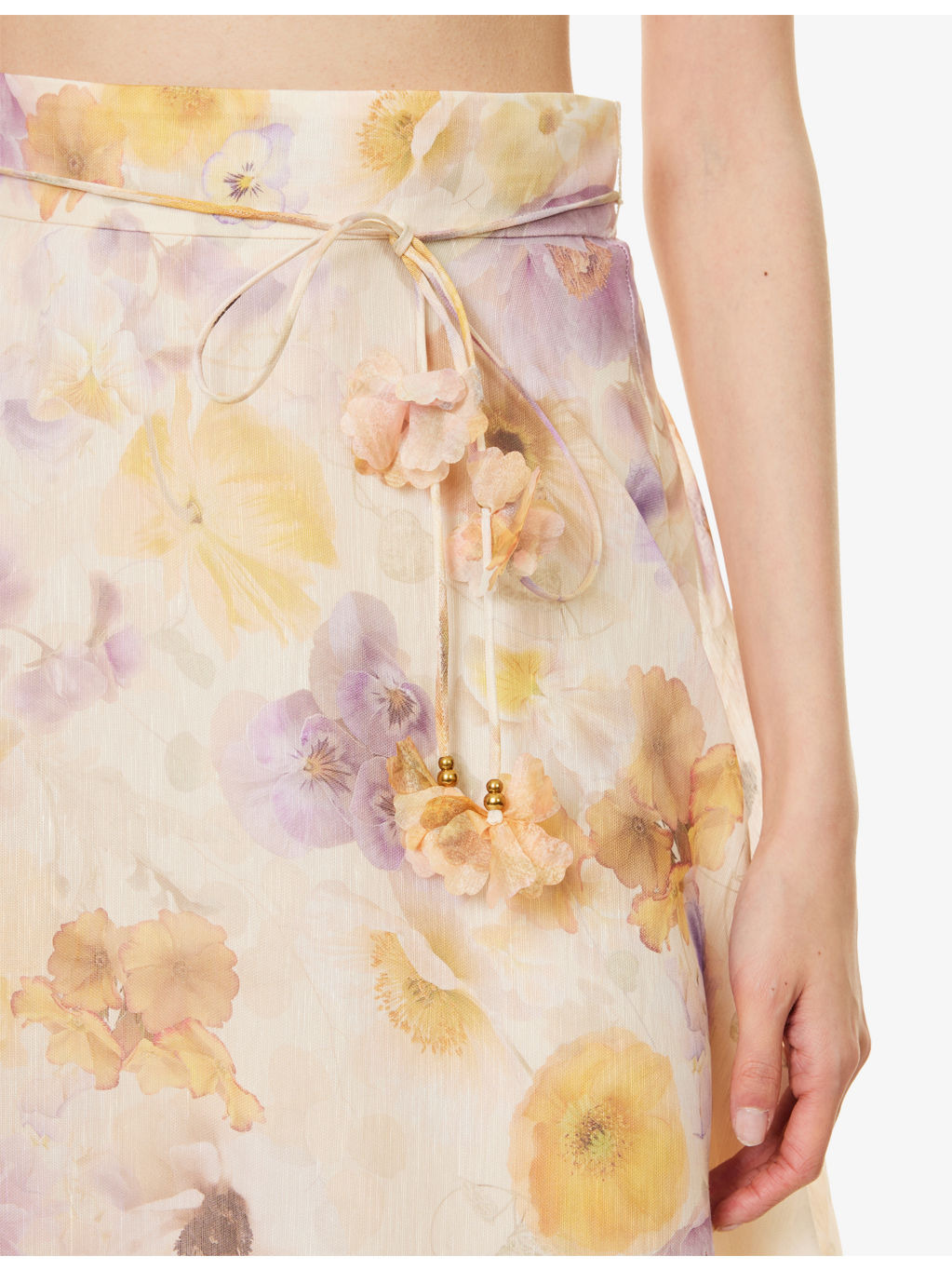 Memento Embroidered Linen And Silk Midi Skirt - 5