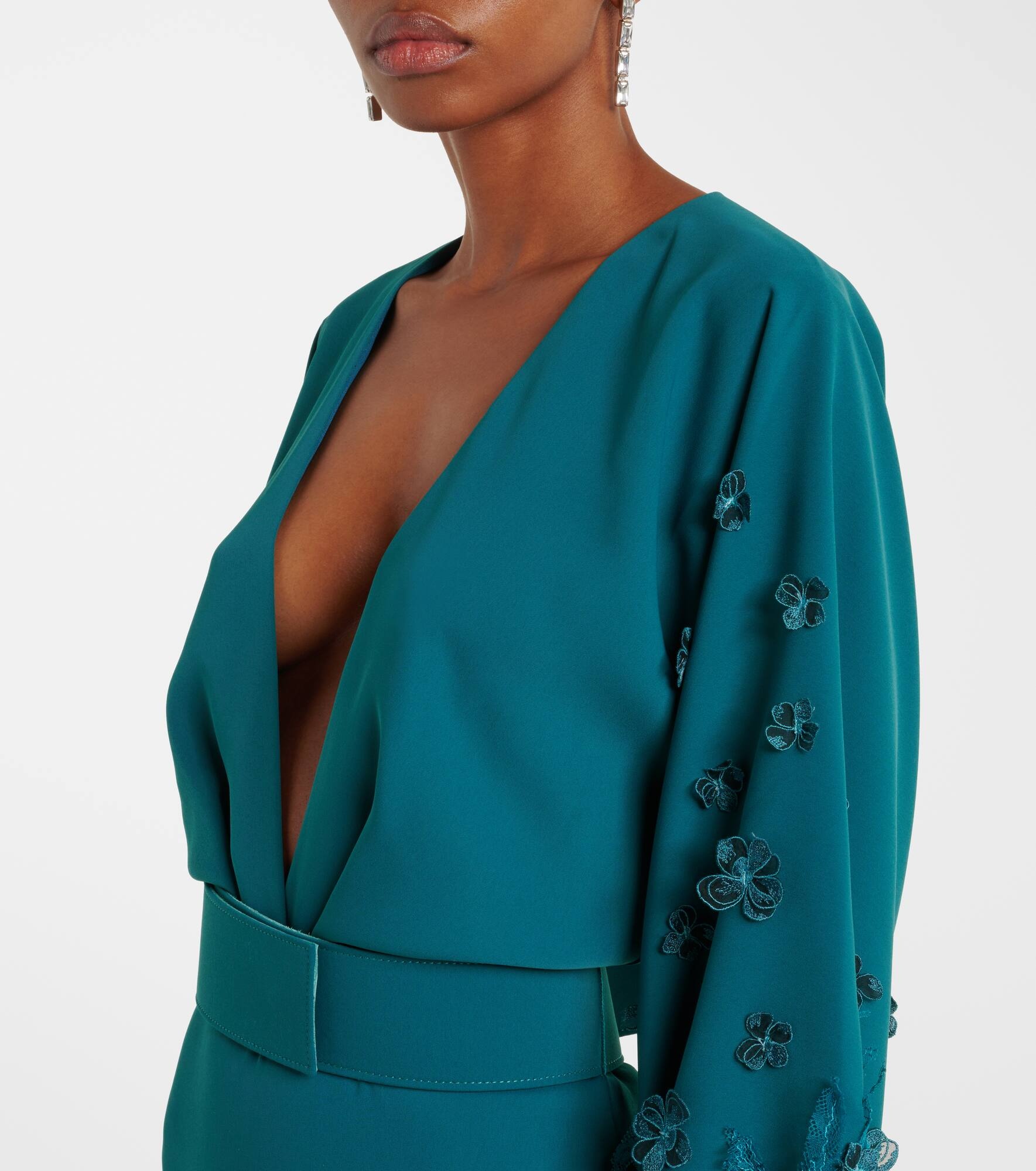 Lace-trimmed draped midi dress - 4
