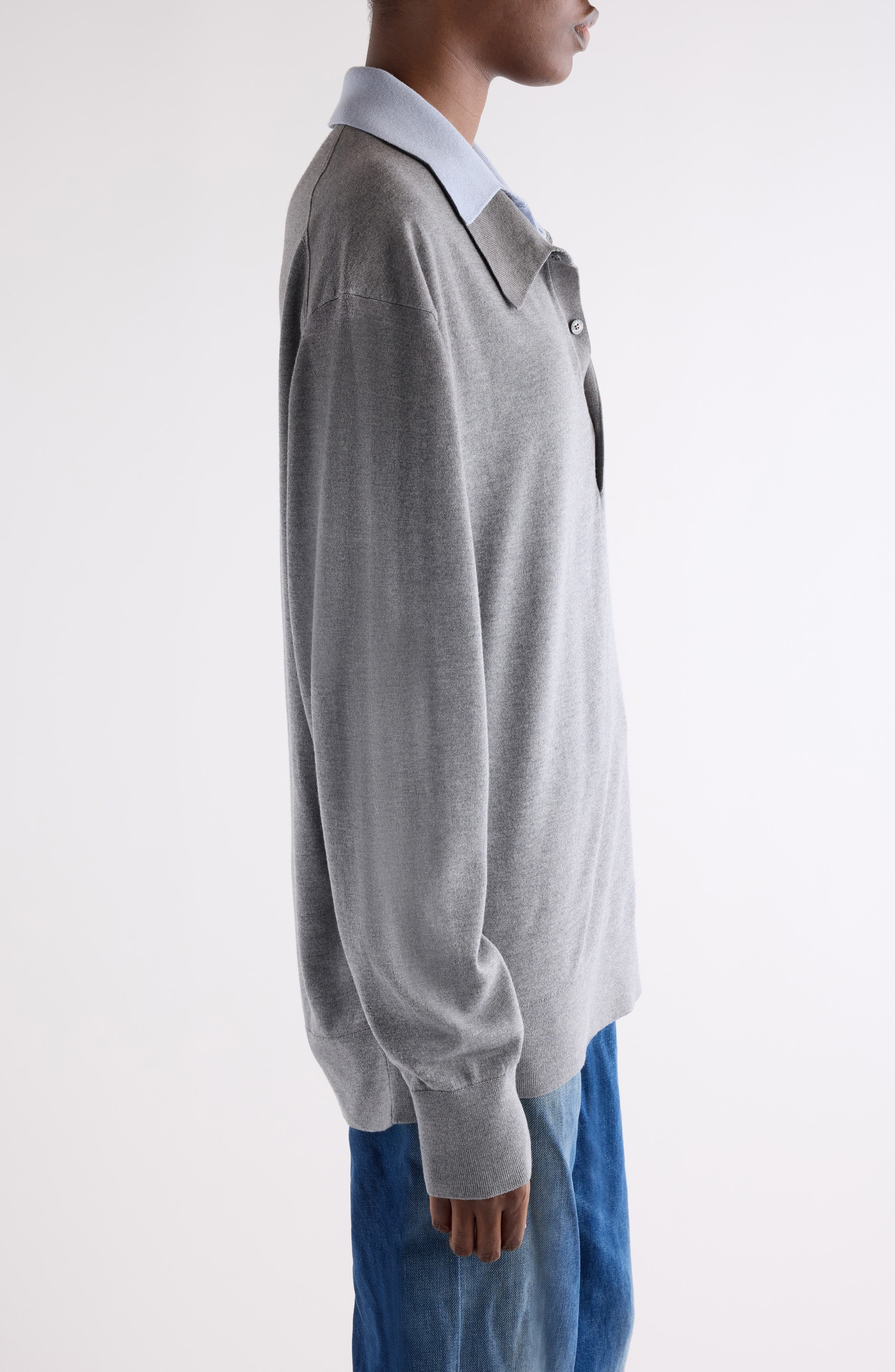 Acne Studios Koyat Layered Silk, Wool & Cashmere Polo Sweater in Sky Blue/Light Grey Melange at Nord - 4