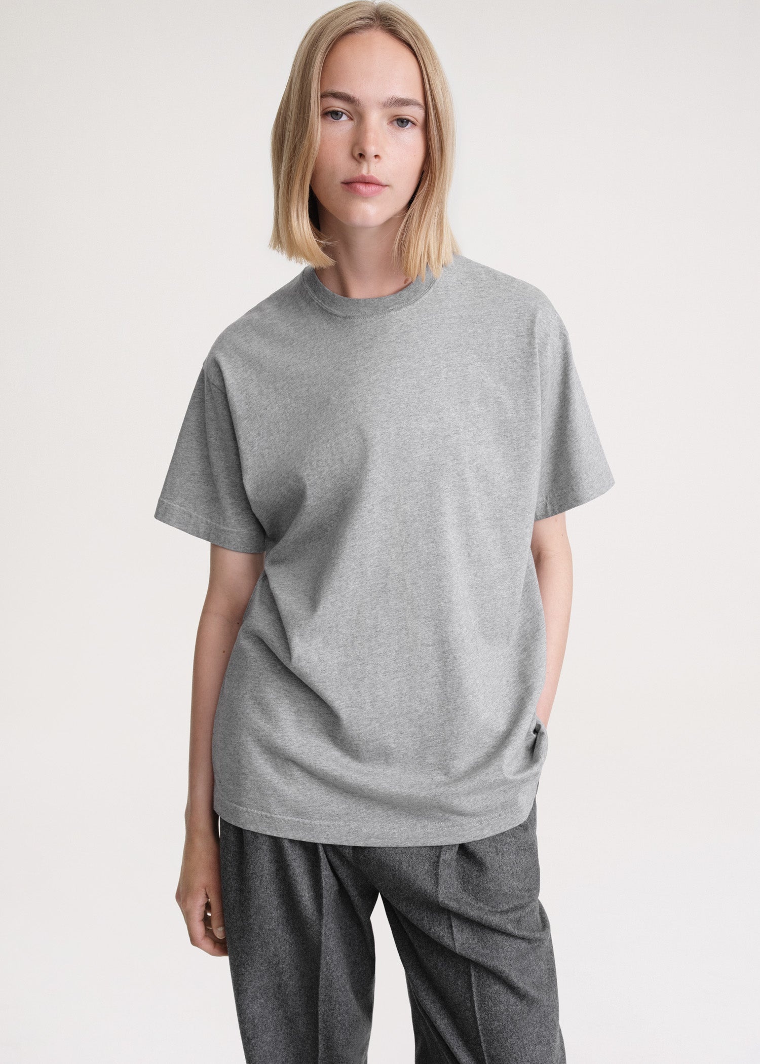 Straight cotton tee light grey melange - 5