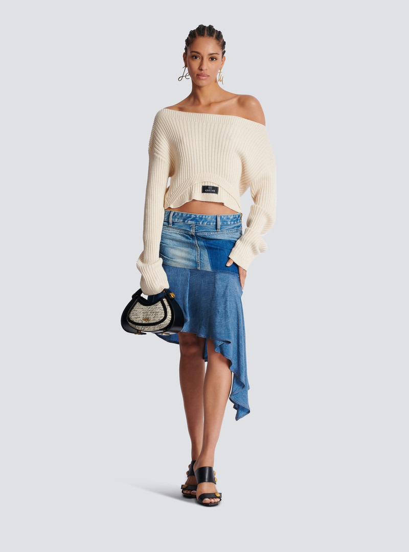 Balmain Boat neck optical illusion ribbed crop top outlook