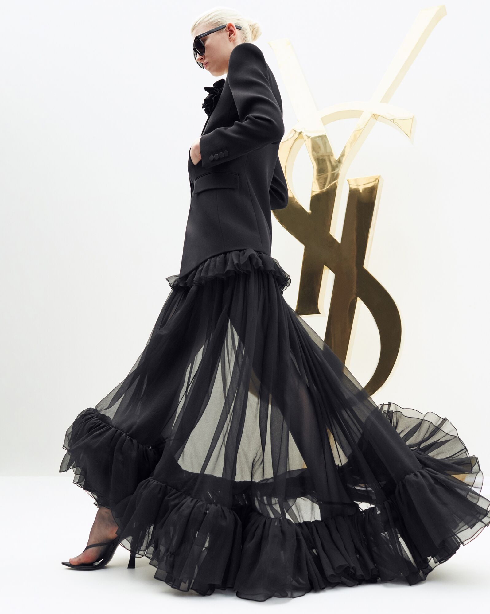 ruffled long skirt in silk - 2