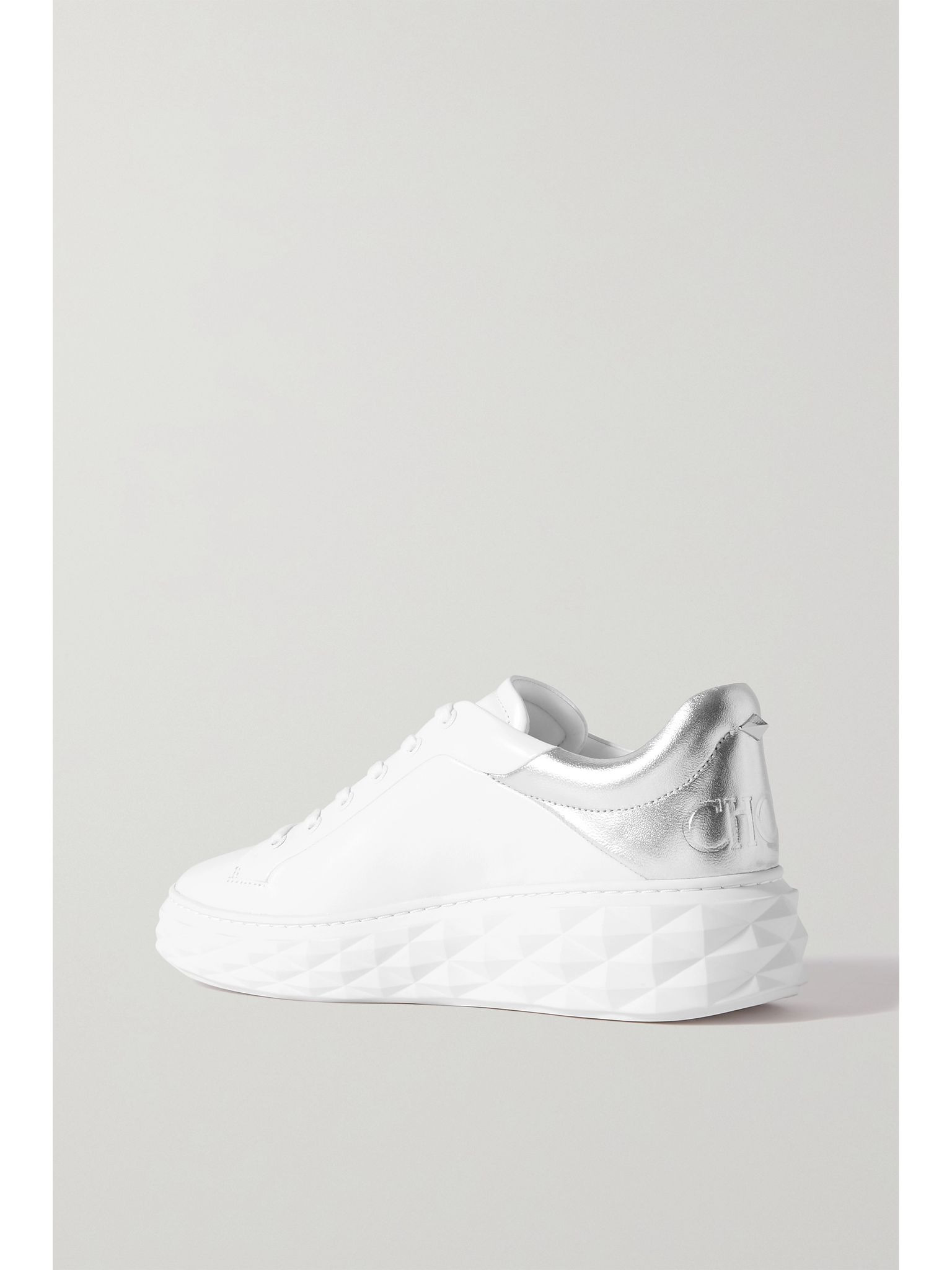 Diamond Maxi logo-debossed metallic leather platform sneakers White - 3