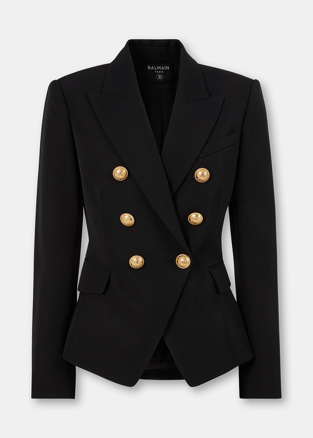 Black Double Breasted Wool Blazer - 1