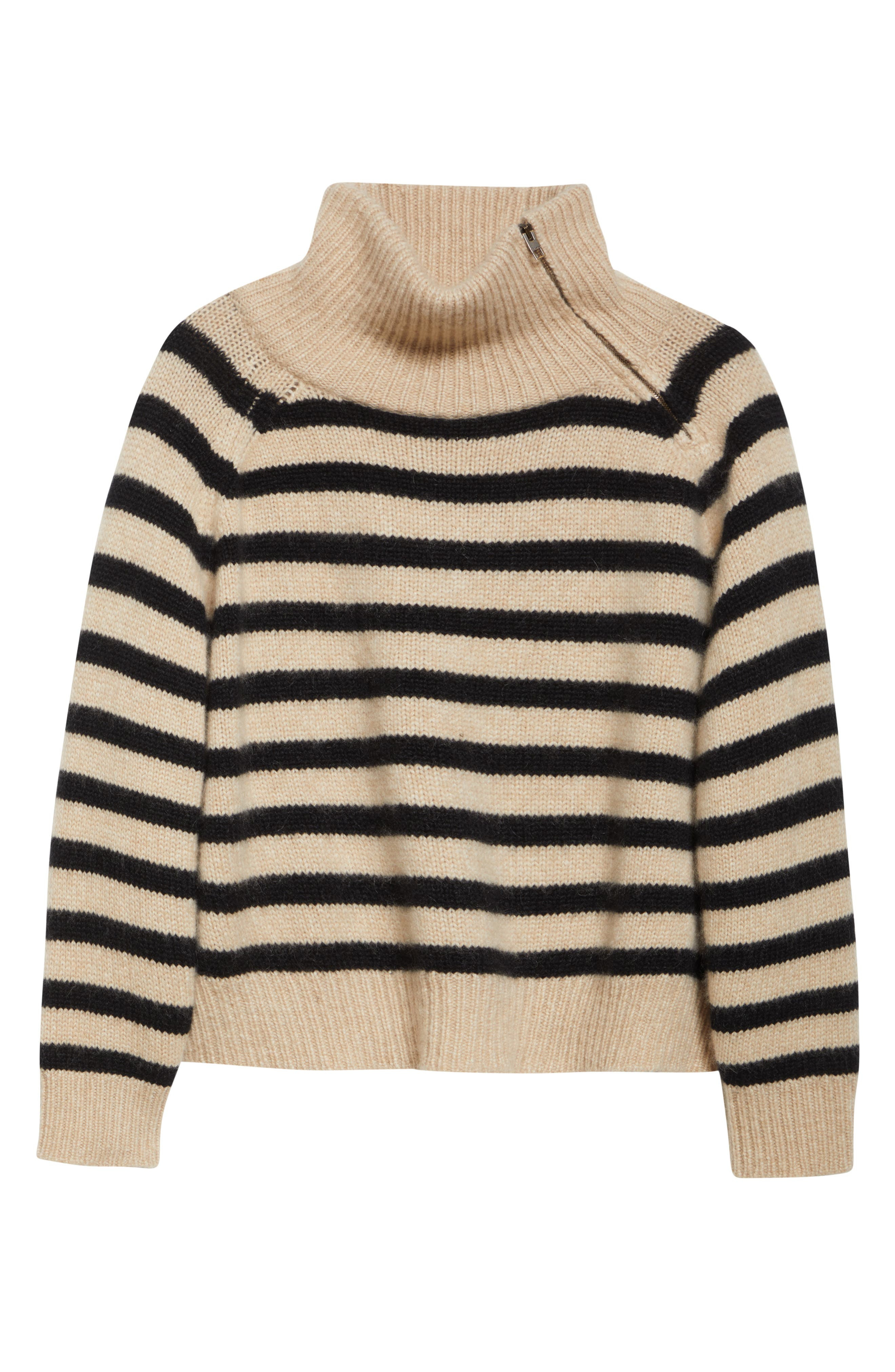 Nili Lotan Raelynn Stripe Turtleneck Cashmere Sweater in Parchment/Black Stripe at Nordstrom - 6