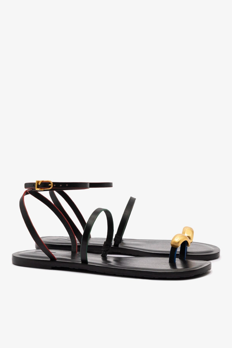 Biarritz Flat Sandal In Black Leather 3