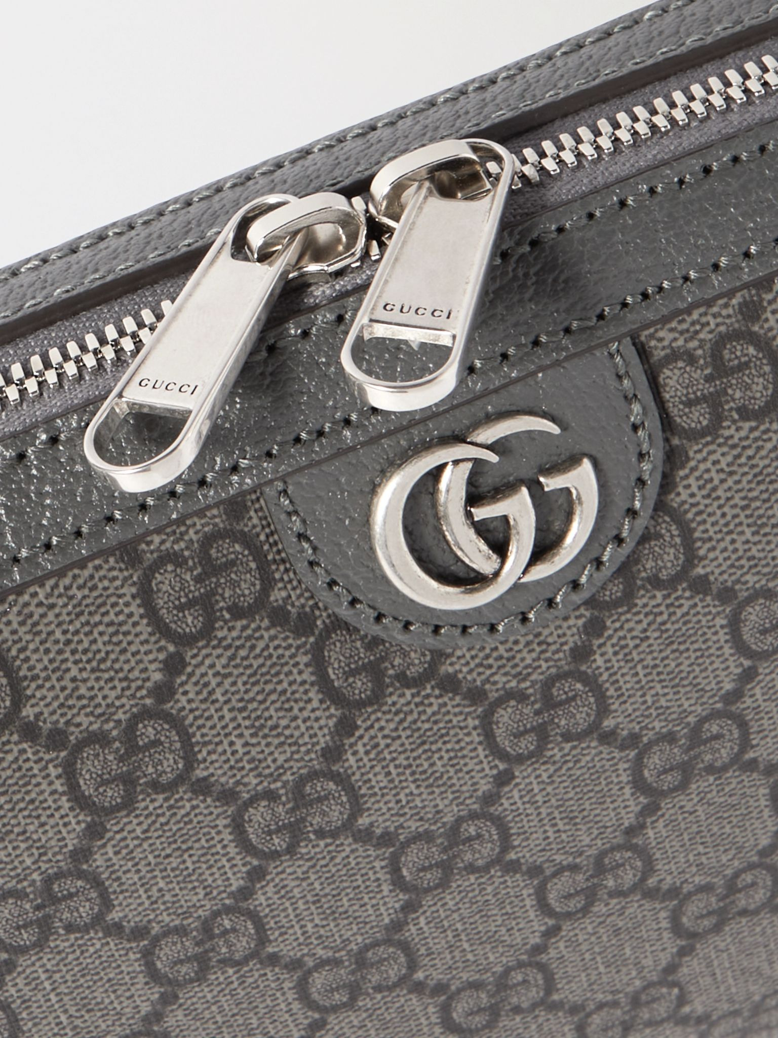 Ophidia Leather-Trimmed Monogrammed Coated-Canvas Messenger Bag Gray - 4