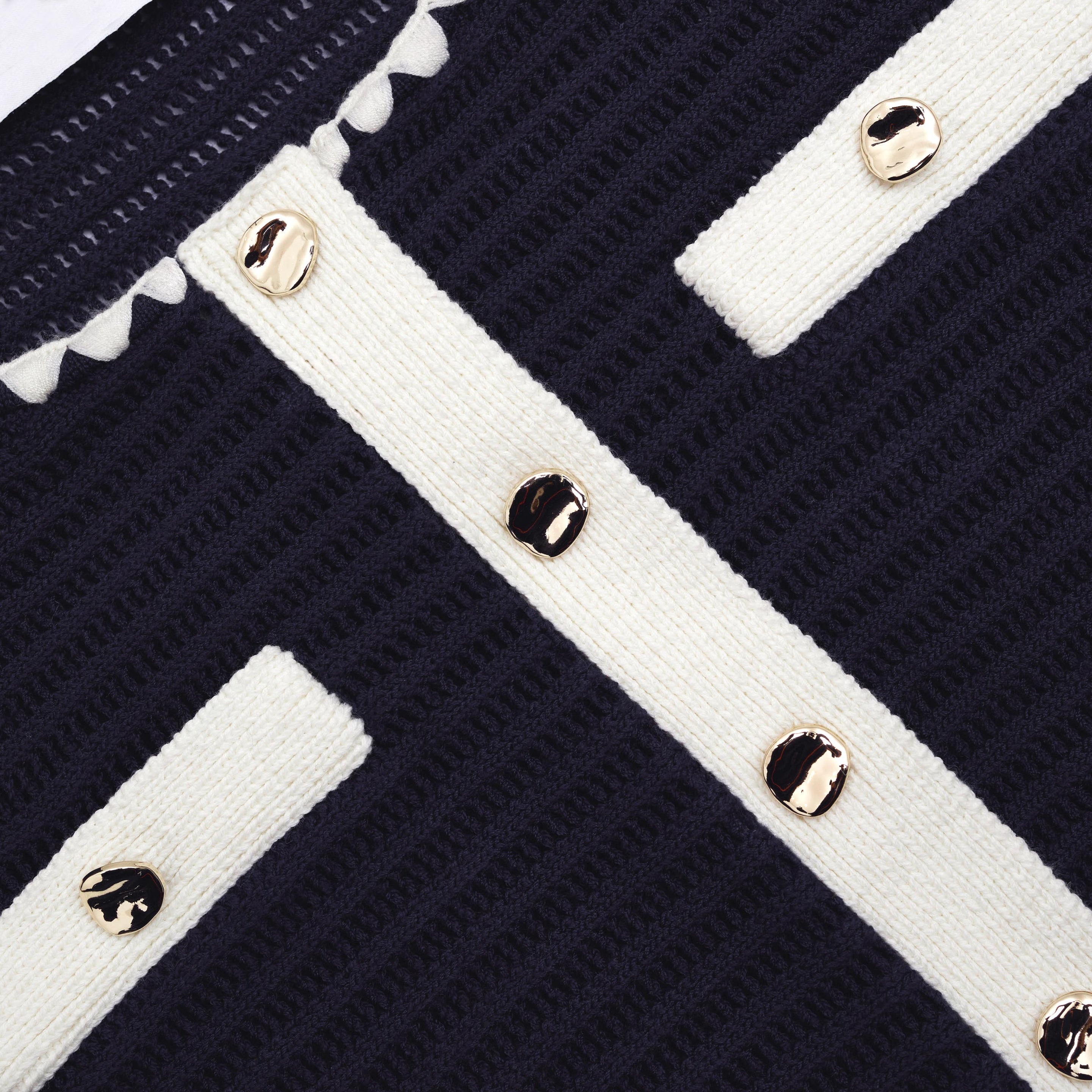 Navy Crochet Contrast Trim Cardigan - 5