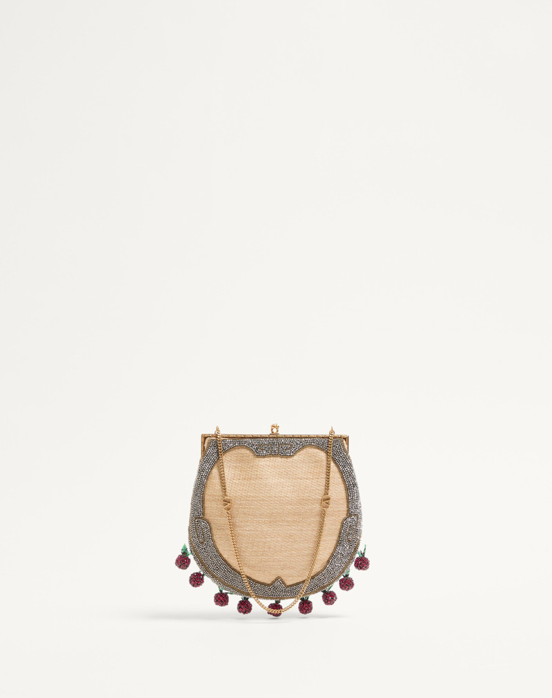 VALENTINO GARAVANI NELLCOTE FAIRYTALES BEADED CLUTCH IN JACQUARD RAFFIA WITH CHERRYFIC PATTERN 4