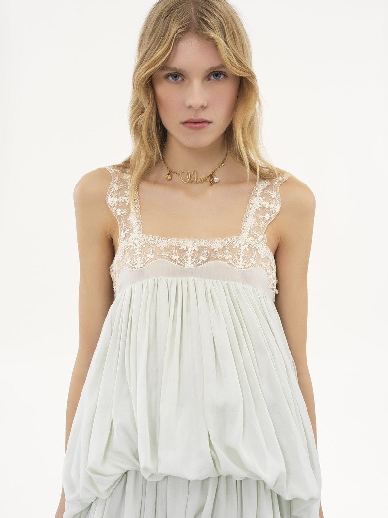 HIGH-LOW RUFFLED DRESS IN SILK HABOTAI & LACE 6