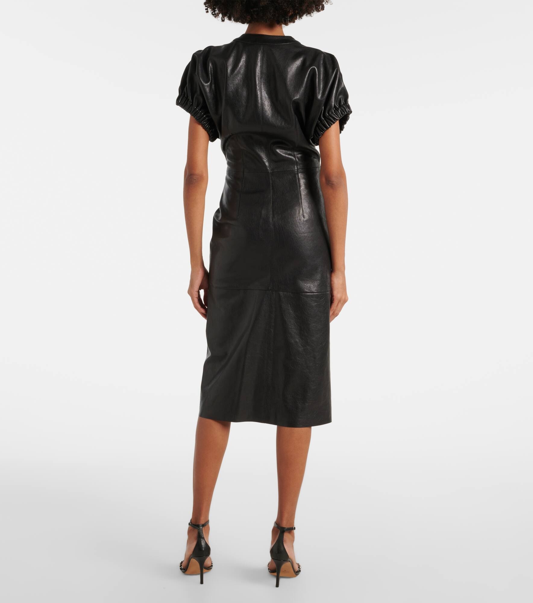 Carly gathered leather midi dress - 3