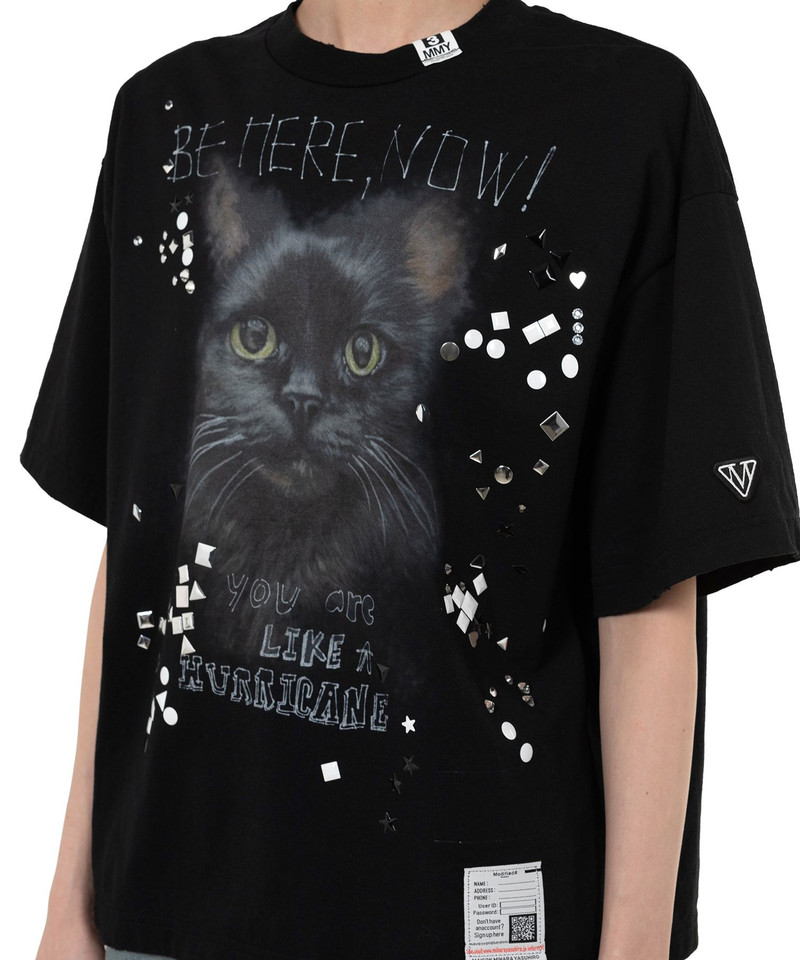 Cat Printed Embellished Distressed T-Shirt 13