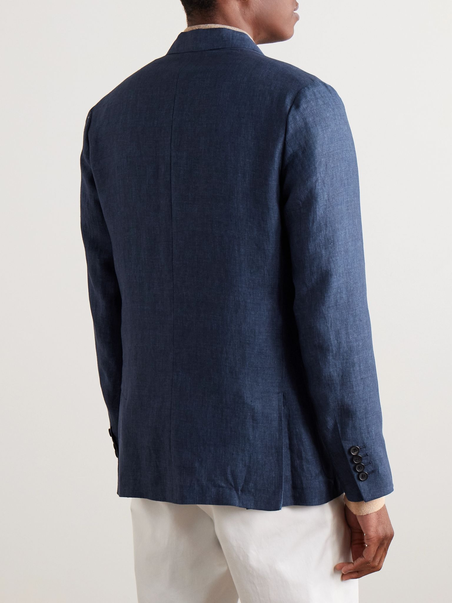 Delave Unstructured Double-Breasted Linen Blazer Navy - 3