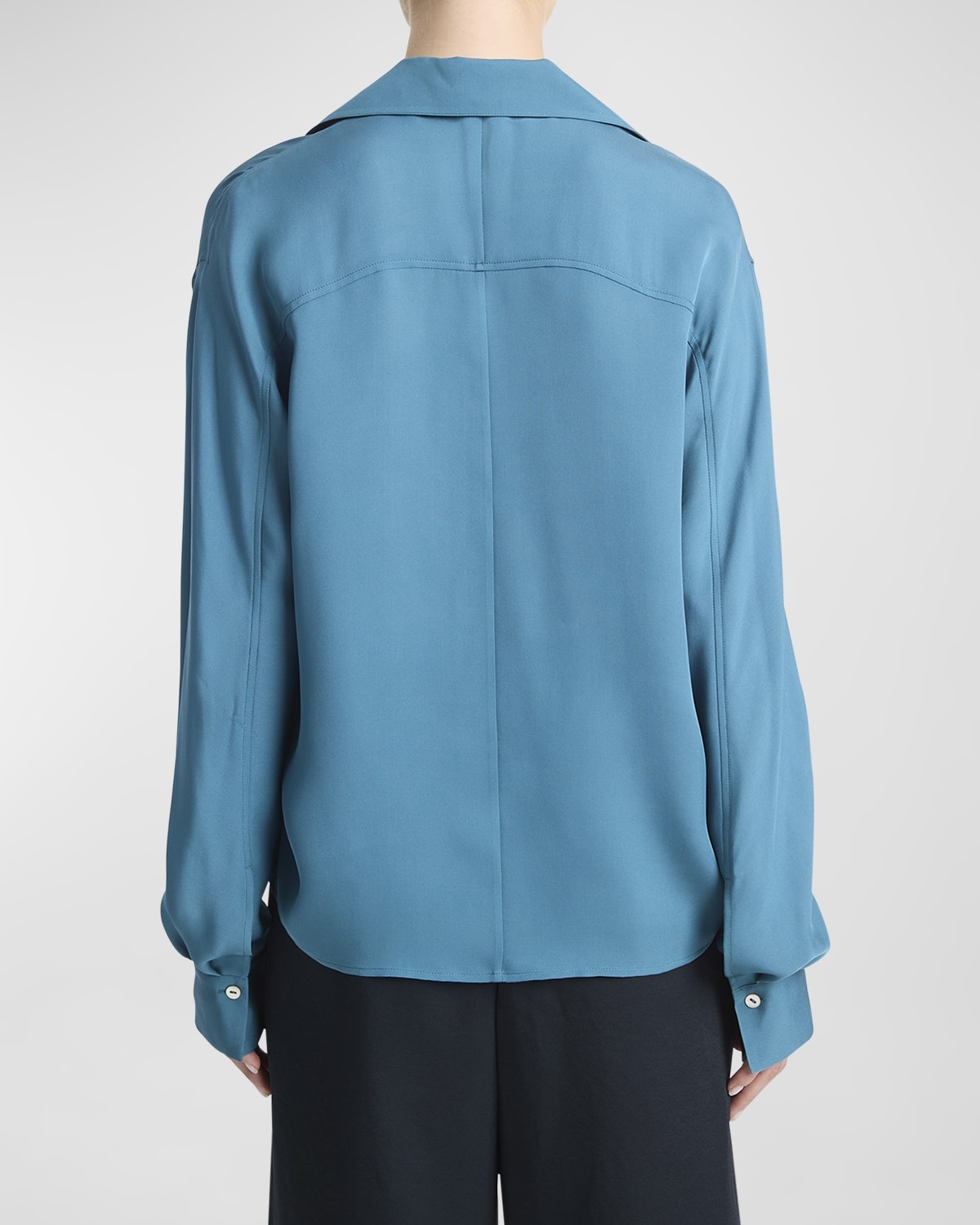 Silk Lapel-Collar Dolman-Sleeve Blouse - 2