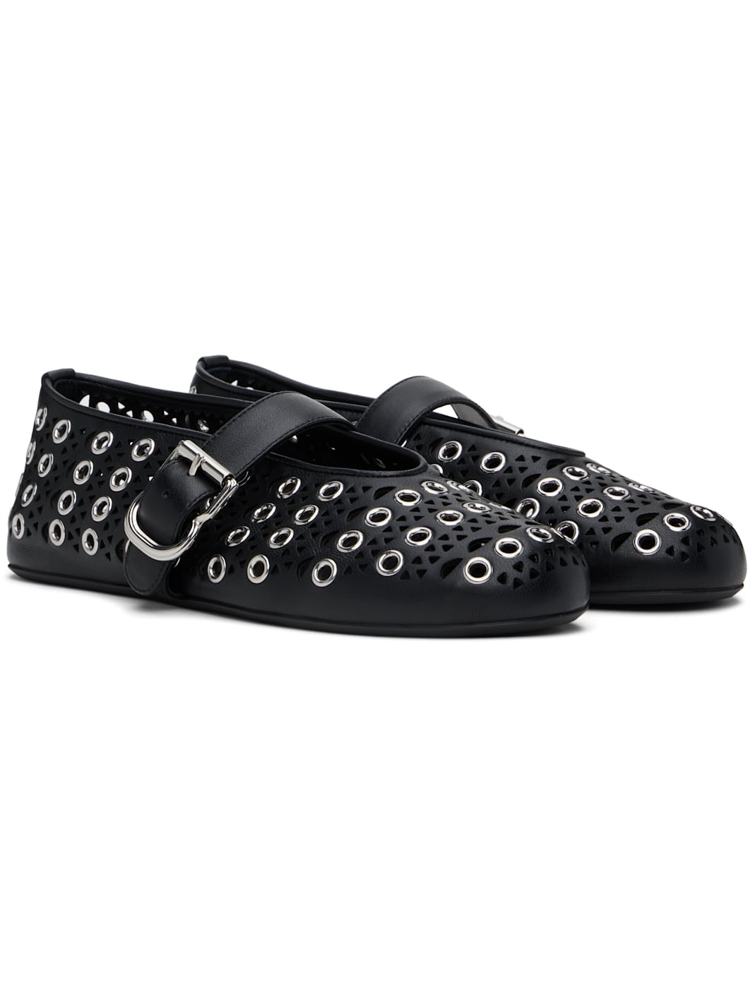 Black Vienne Lambskin Eyelets Ballerina Flats - 4