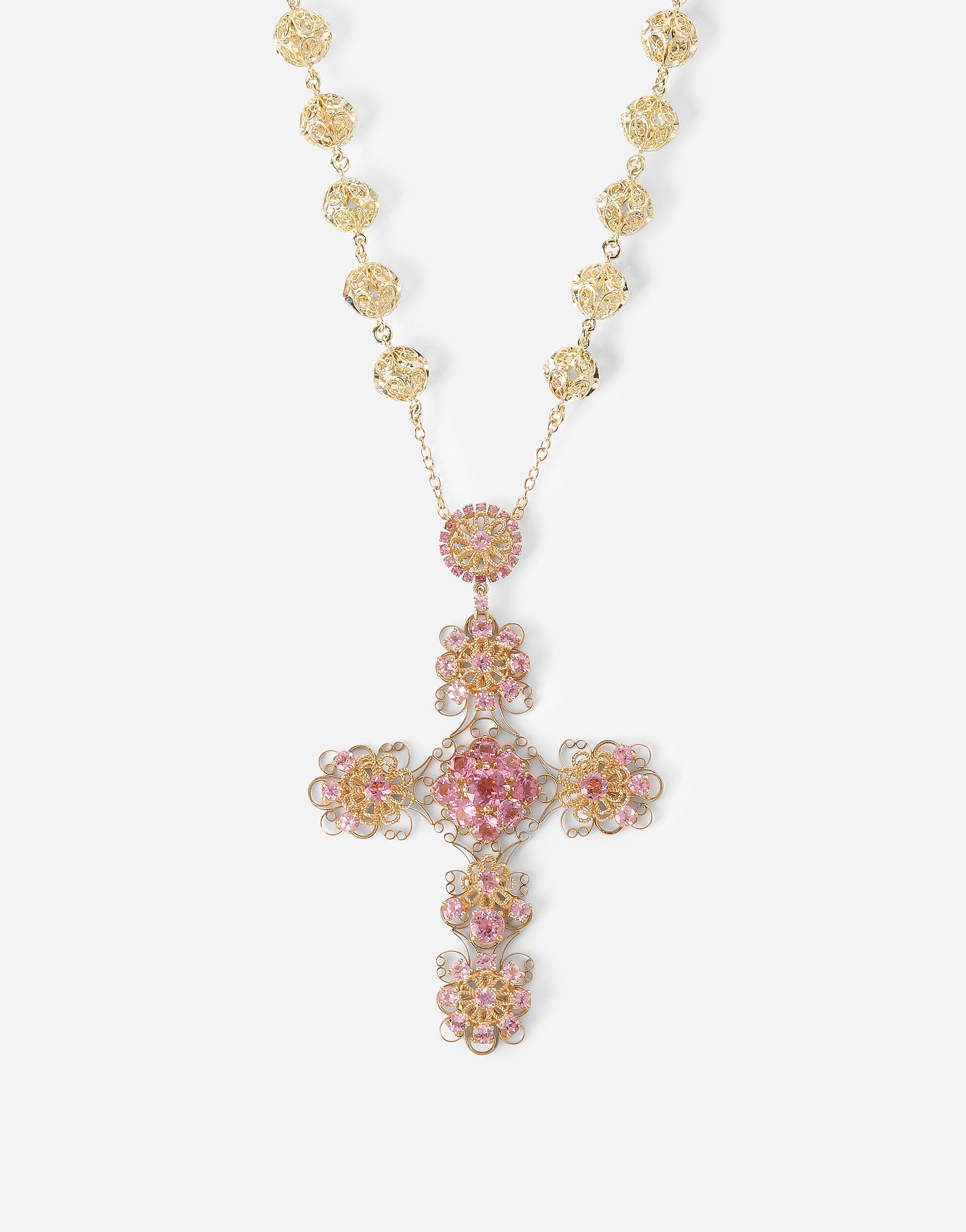 Filigree Necklace 18-carat yellow gold and pink tourmalines - 2
