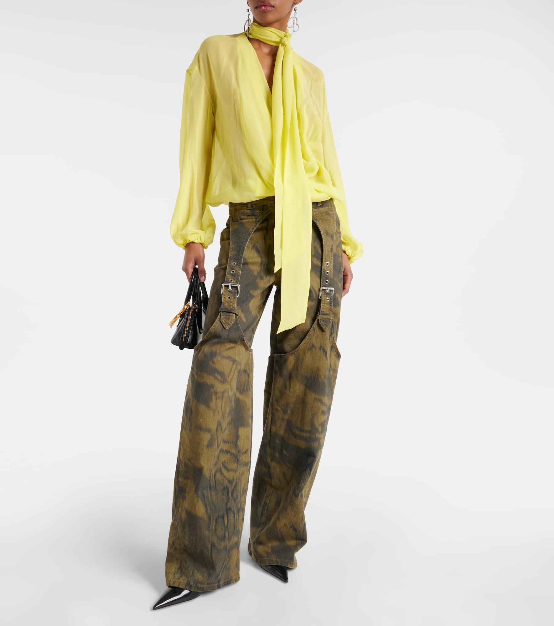 Printed denim wide-leg pants - 2