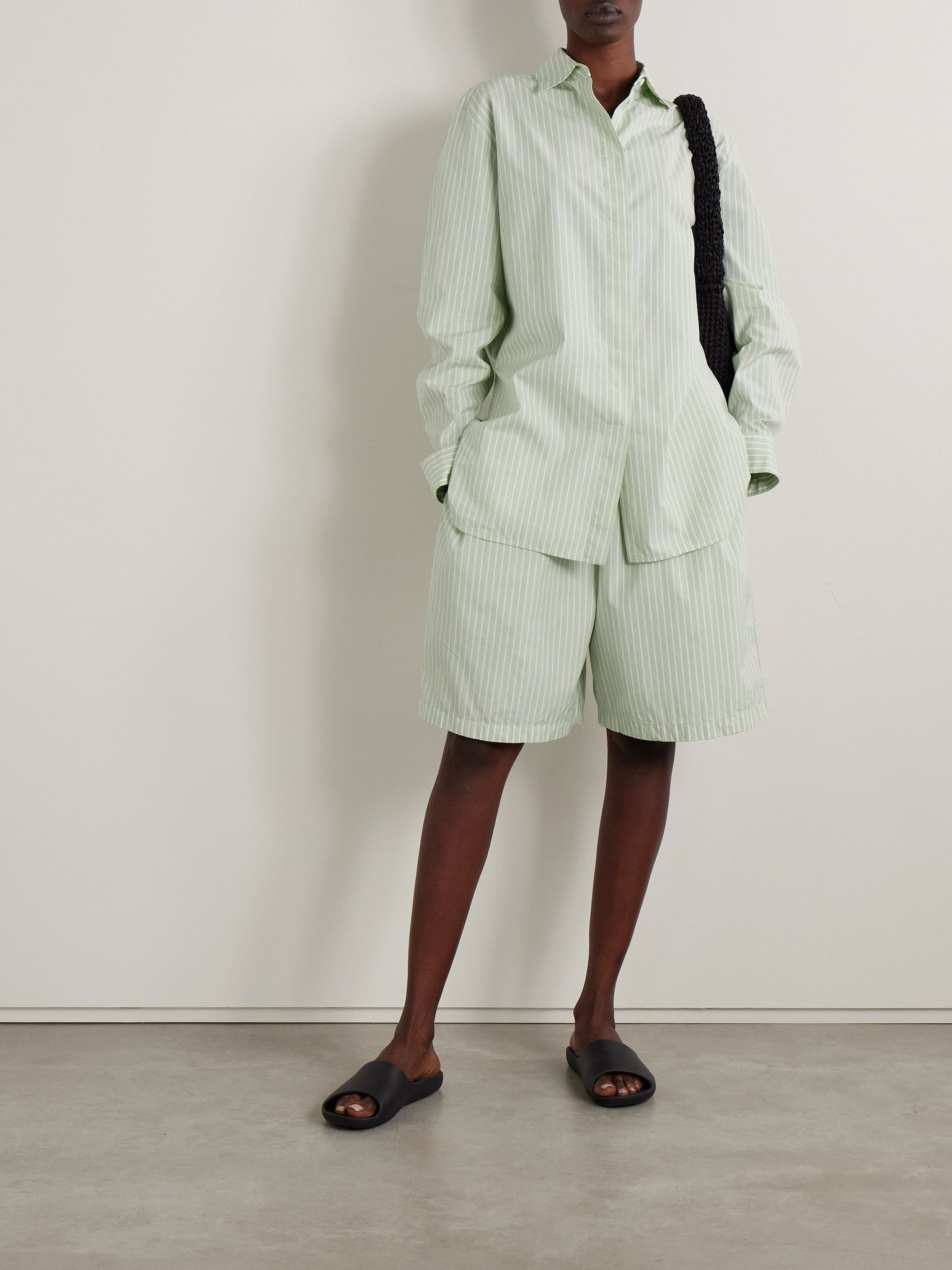 Zinnia striped cotton-poplin shorts Green - 2