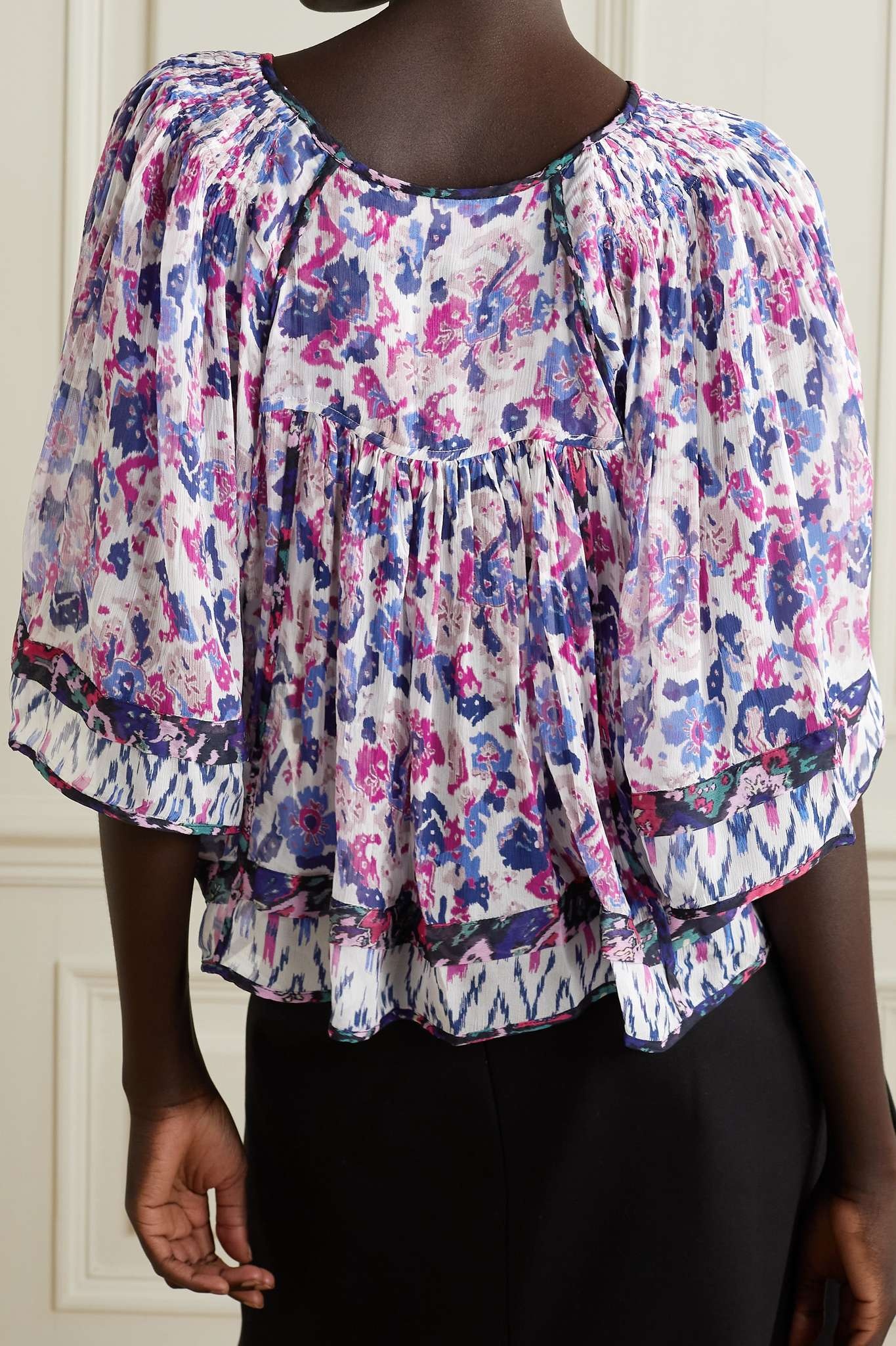 Roxini ruffled floral-print crepe de chine blouse - 3